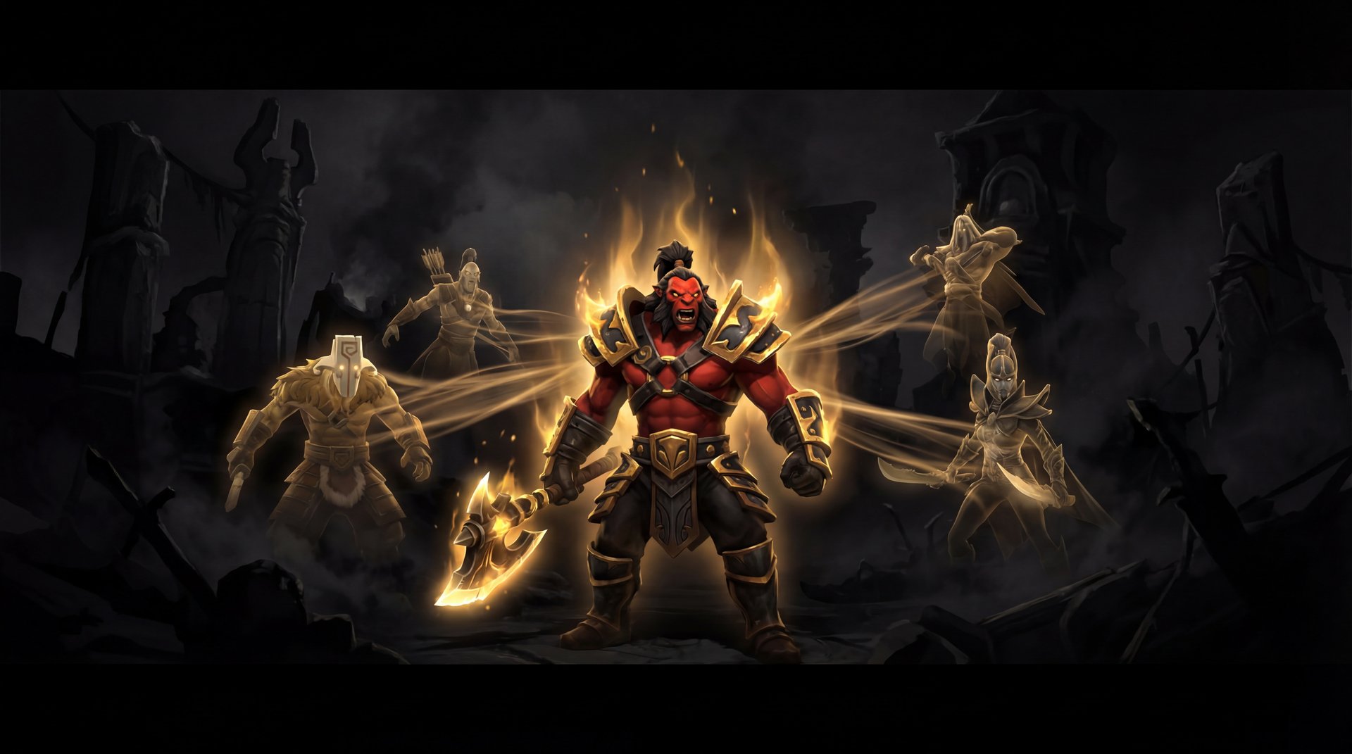 Axe using Berserker's Call ability in Dota 2 team fight