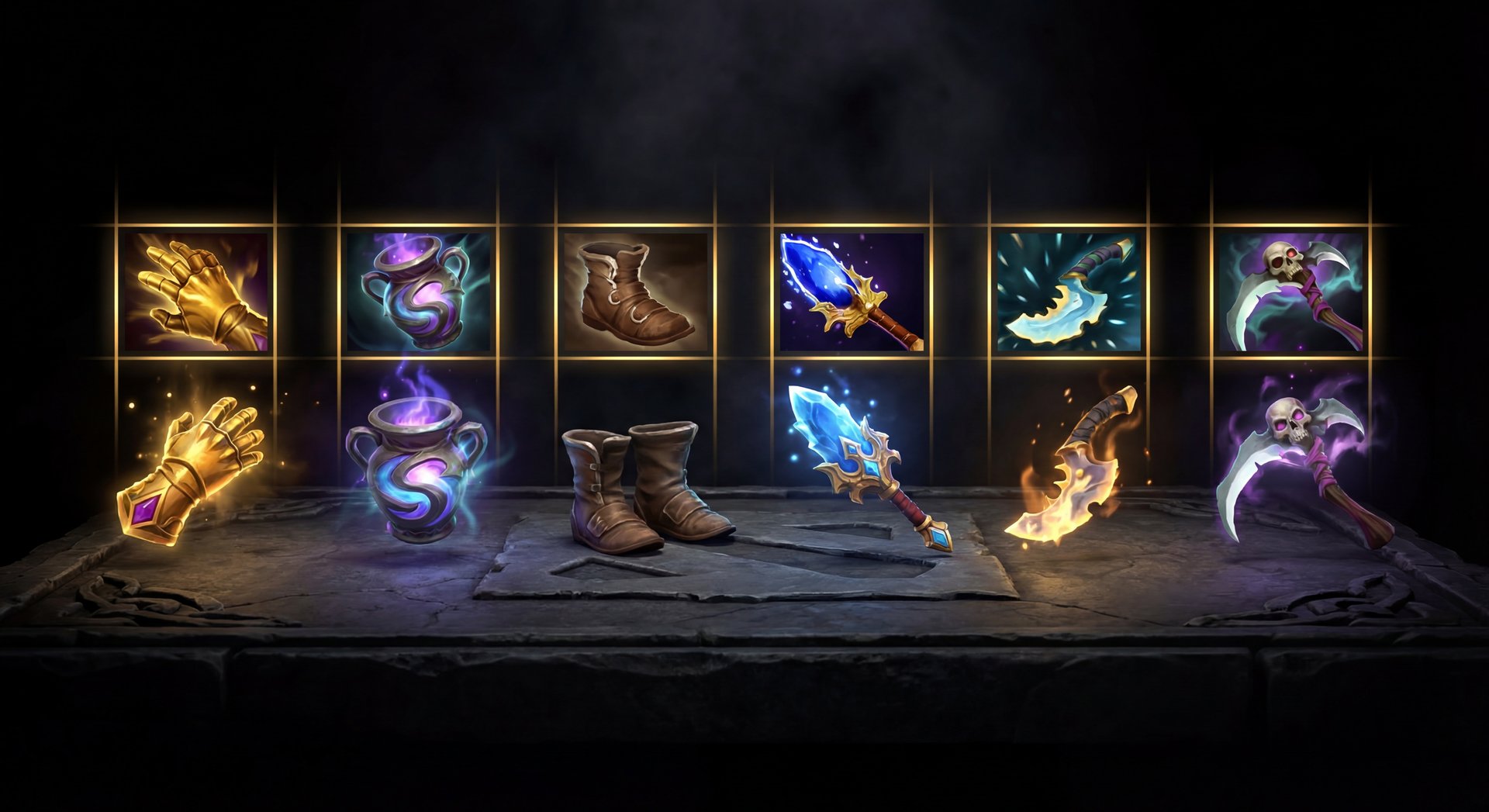 Invoker item build progression showing core items on dark background