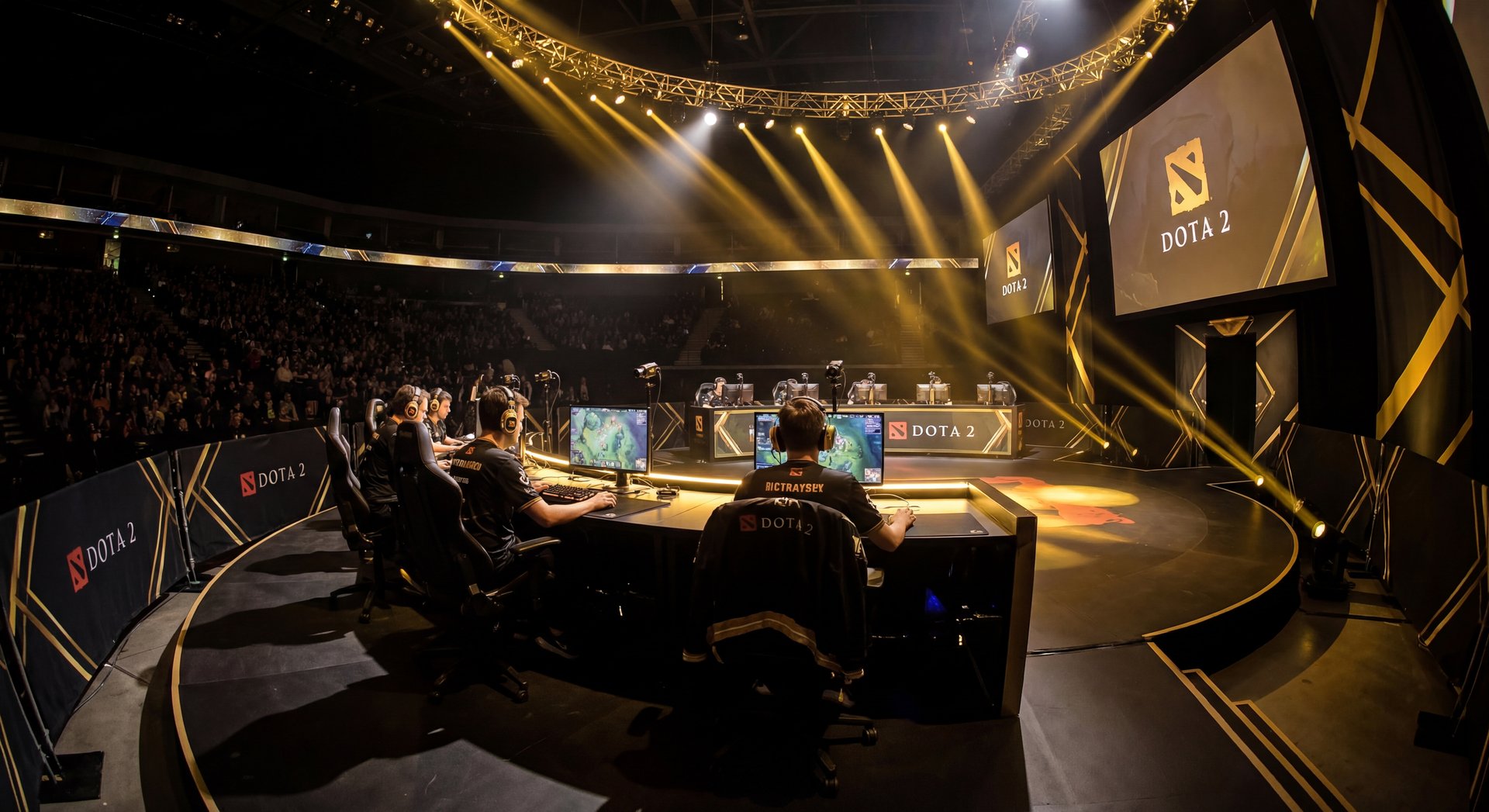 Dota 2 competitive gaming setup with professional player stats