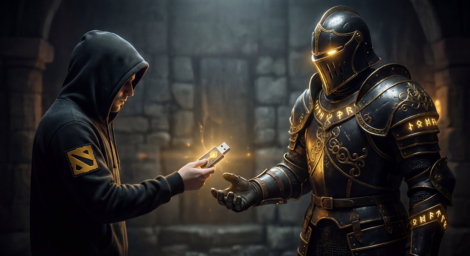 Dota 2 player safely handing account to trusted armored guardian knight