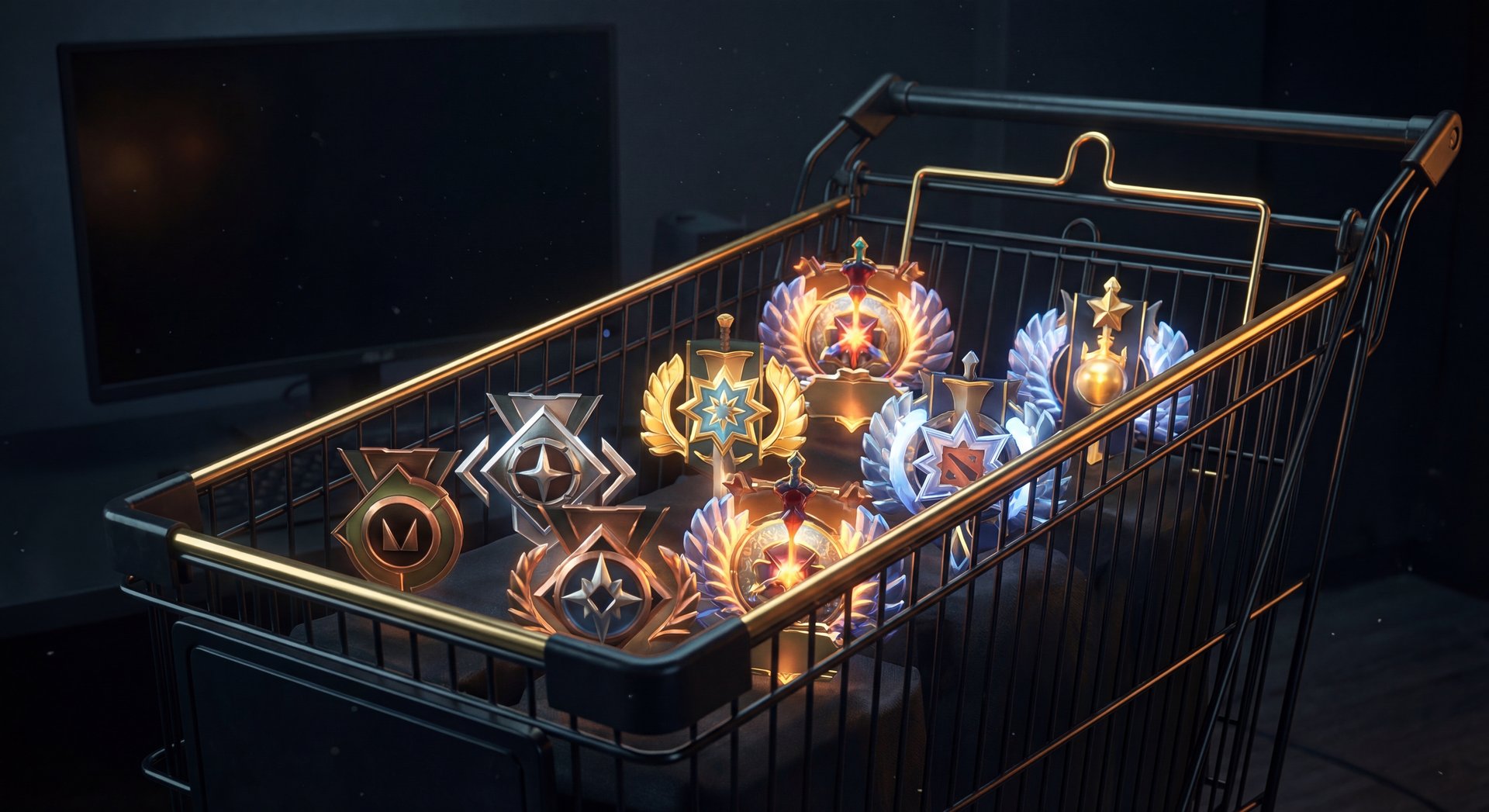 Shopping cart with Dota 2 rank medal icons