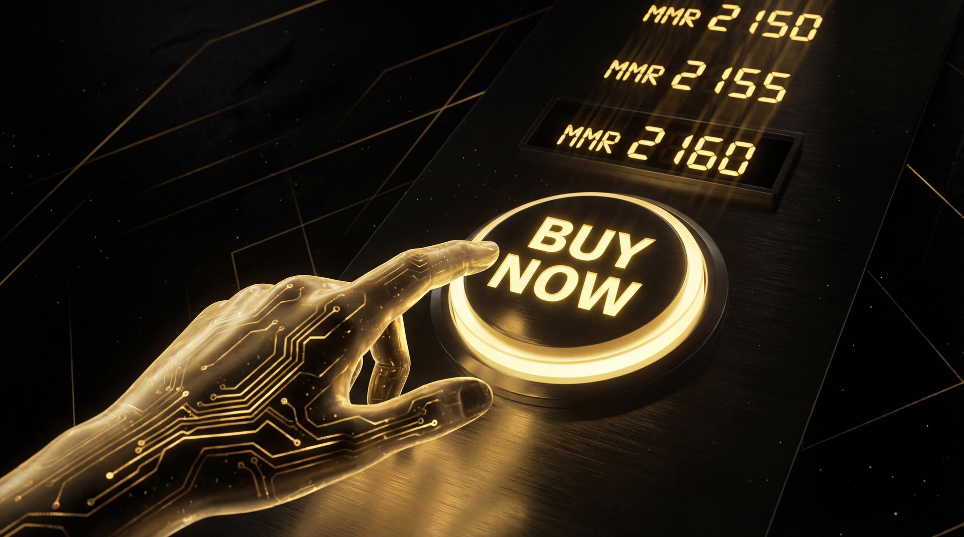 Hand clicking buy now button with MMR number rising