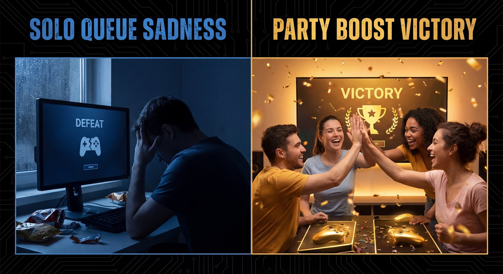 Team coordination diagram with arrows showing party boost teamwork