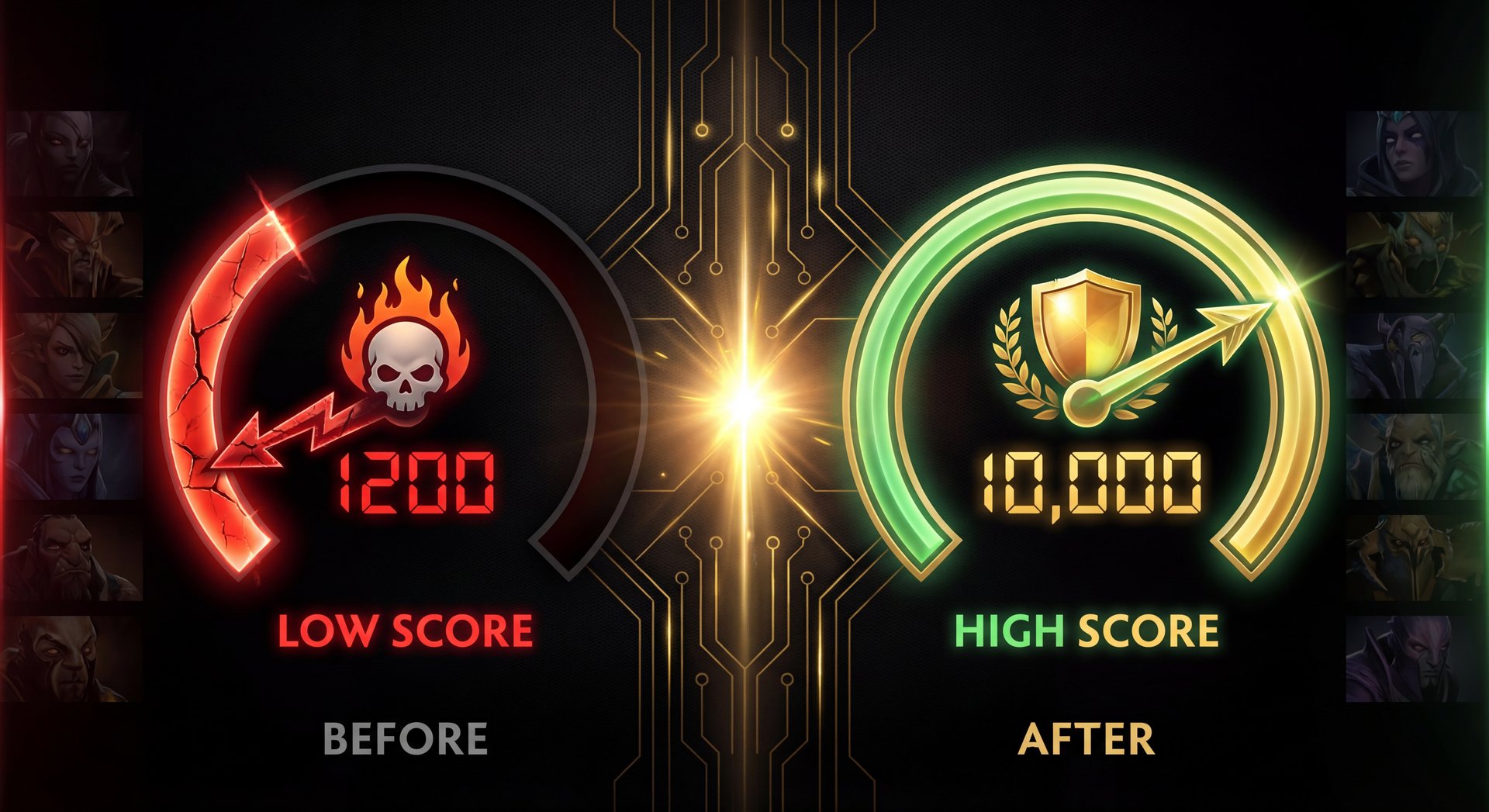 Before and after behavior score meter showing improvement