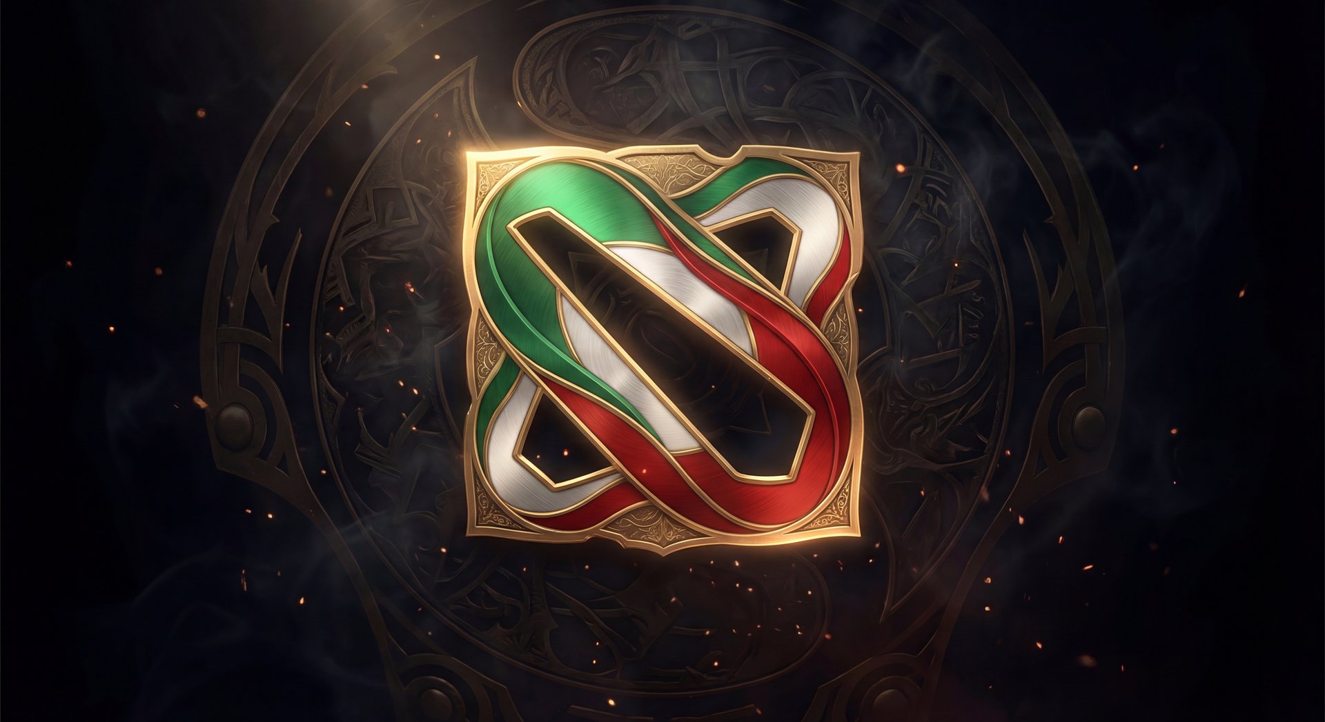 Iranian flag merged with Dota 2 logo with gold accents