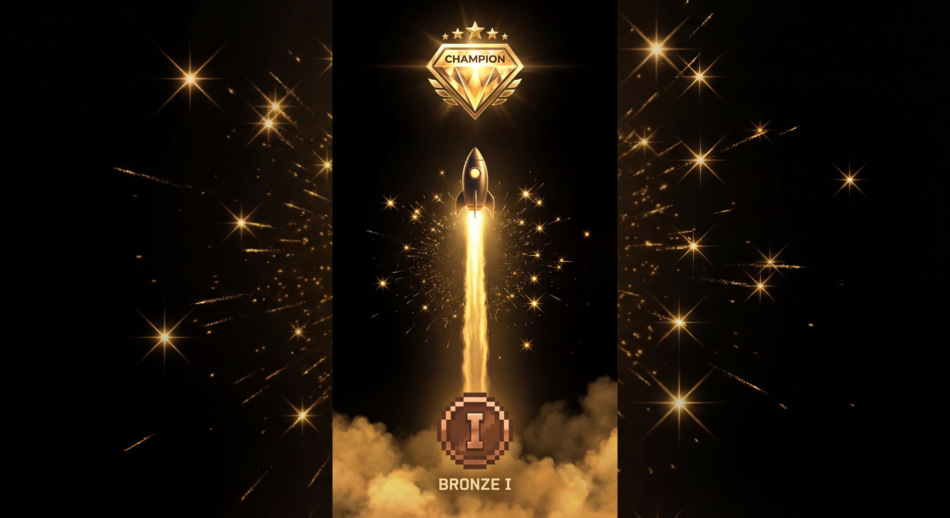 Rocket launching from low rank to high rank with gold trail