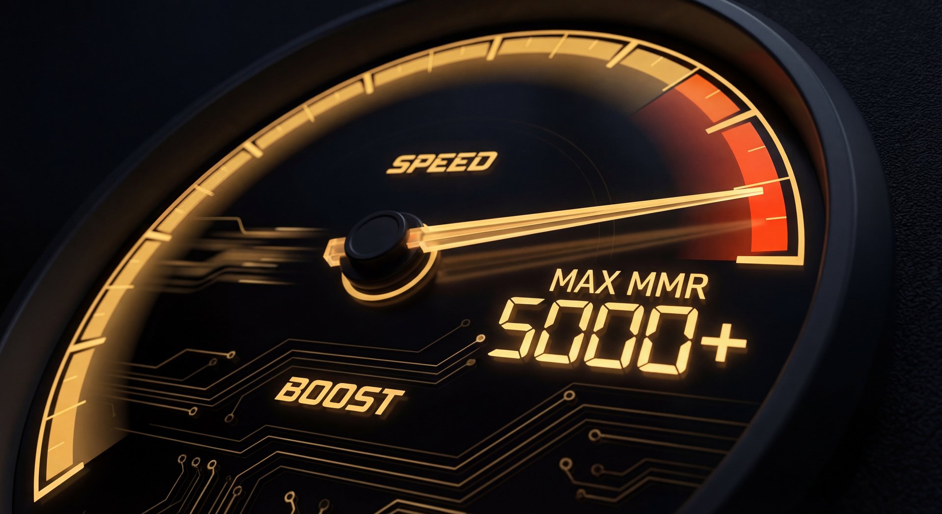 Speedometer maxed out with MMR numbers and gold accents