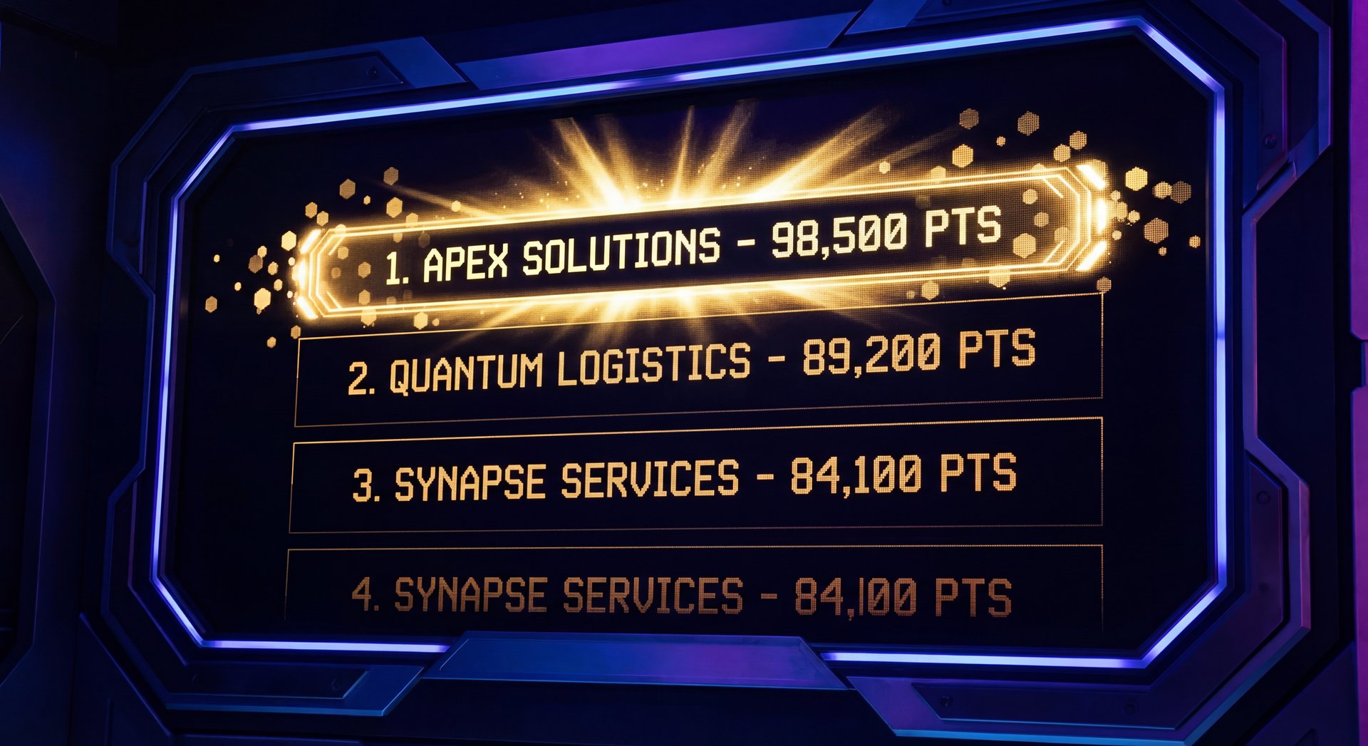 Scoreboard with gaming sites ranked with gold number one position