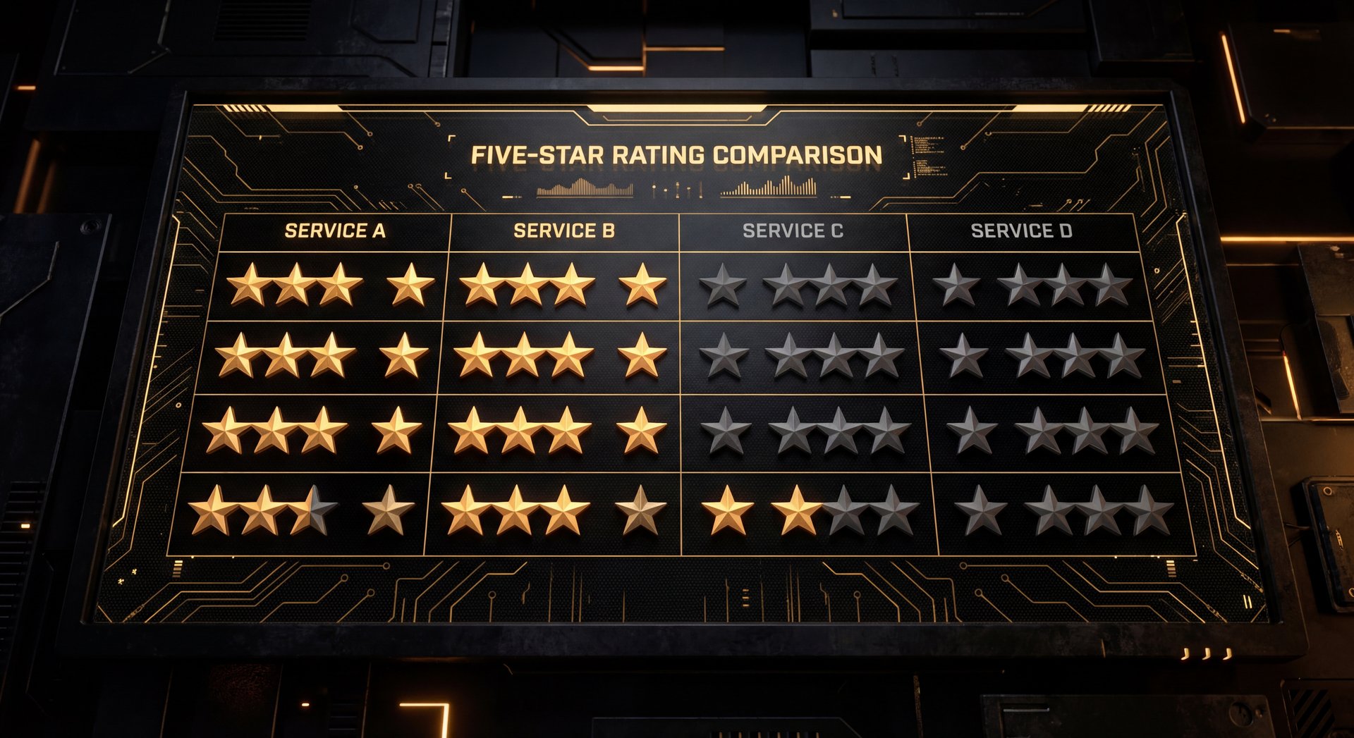 Rating stars comparison chart for different boost services