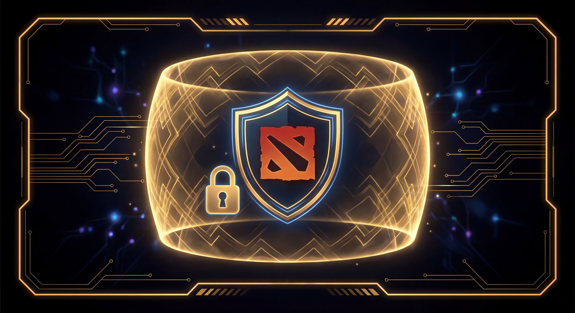 World map with connection lines and golden nodes showing VPN network