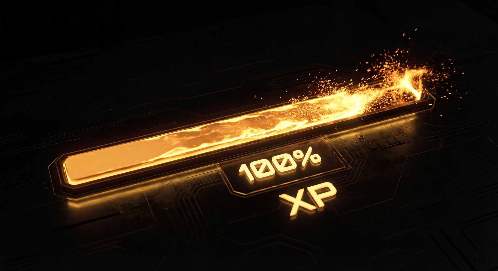 Progress bar filling up to max level with golden glow