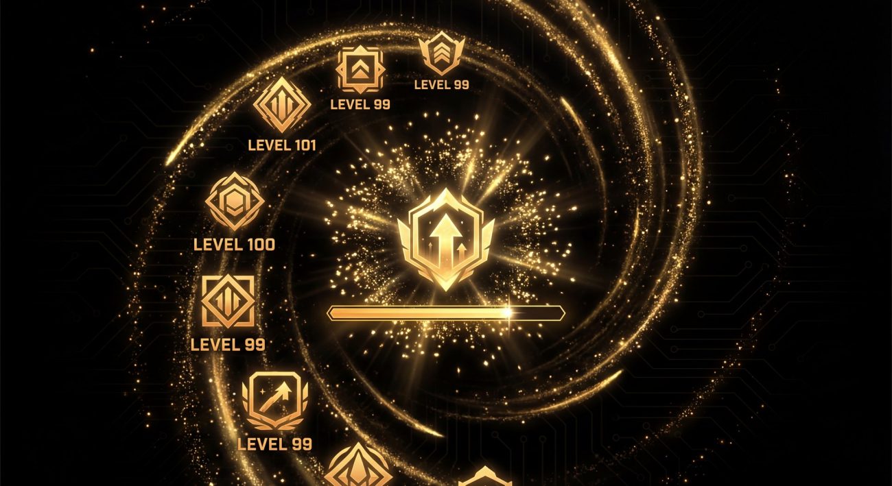 Battle Pass levels flying up with golden effects