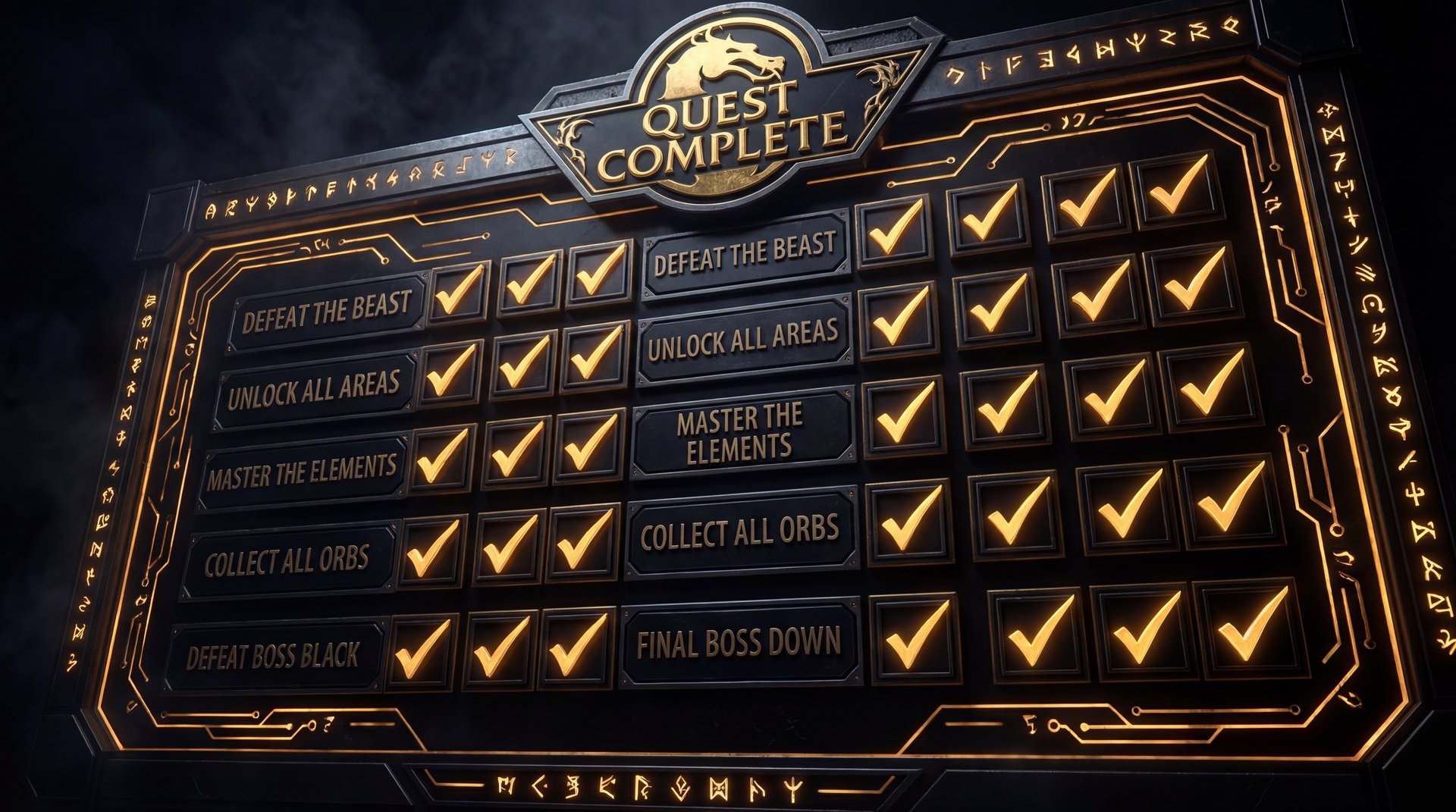 Event challenge checklist with golden checkmarks completed