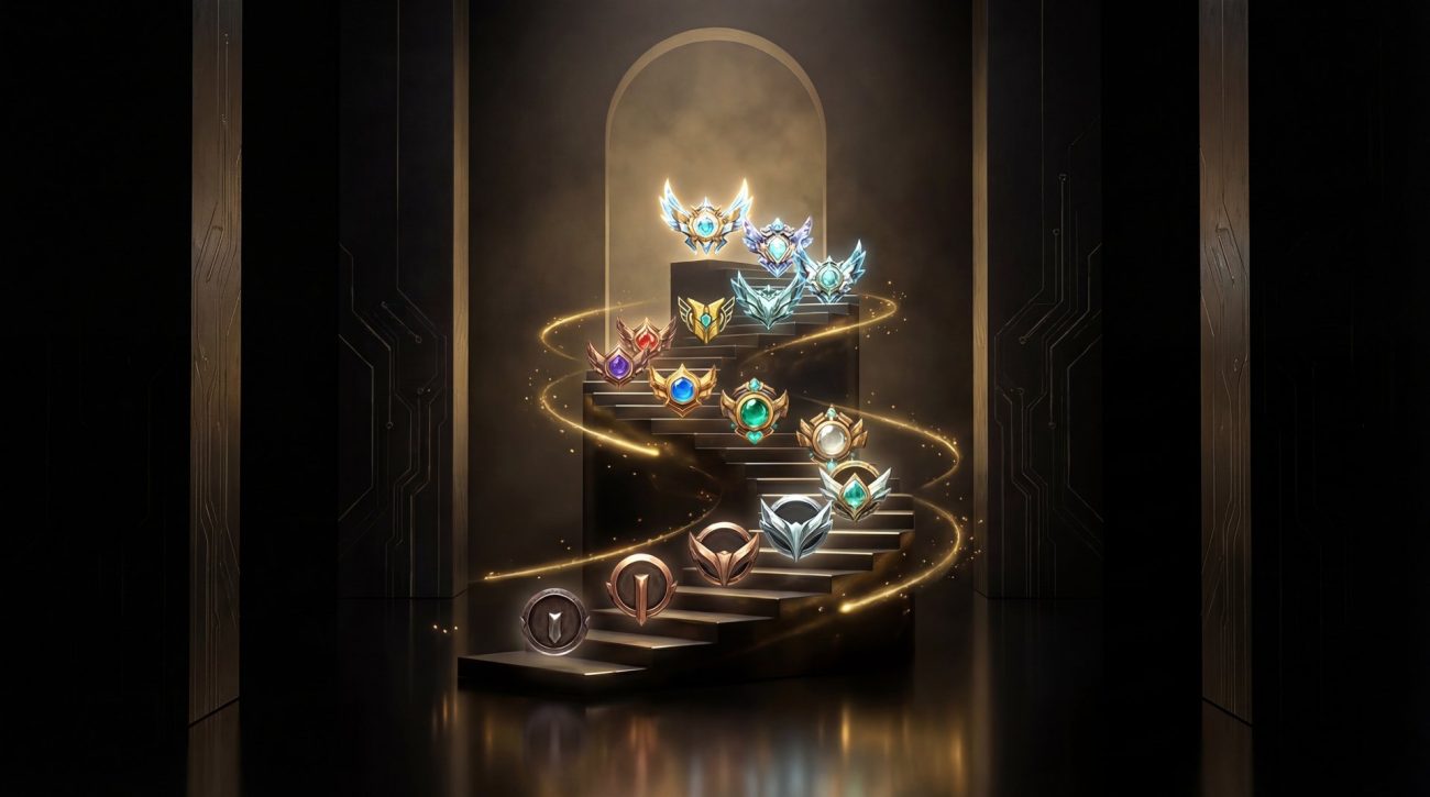 Rank progression path from Herald to Immortal with golden trail