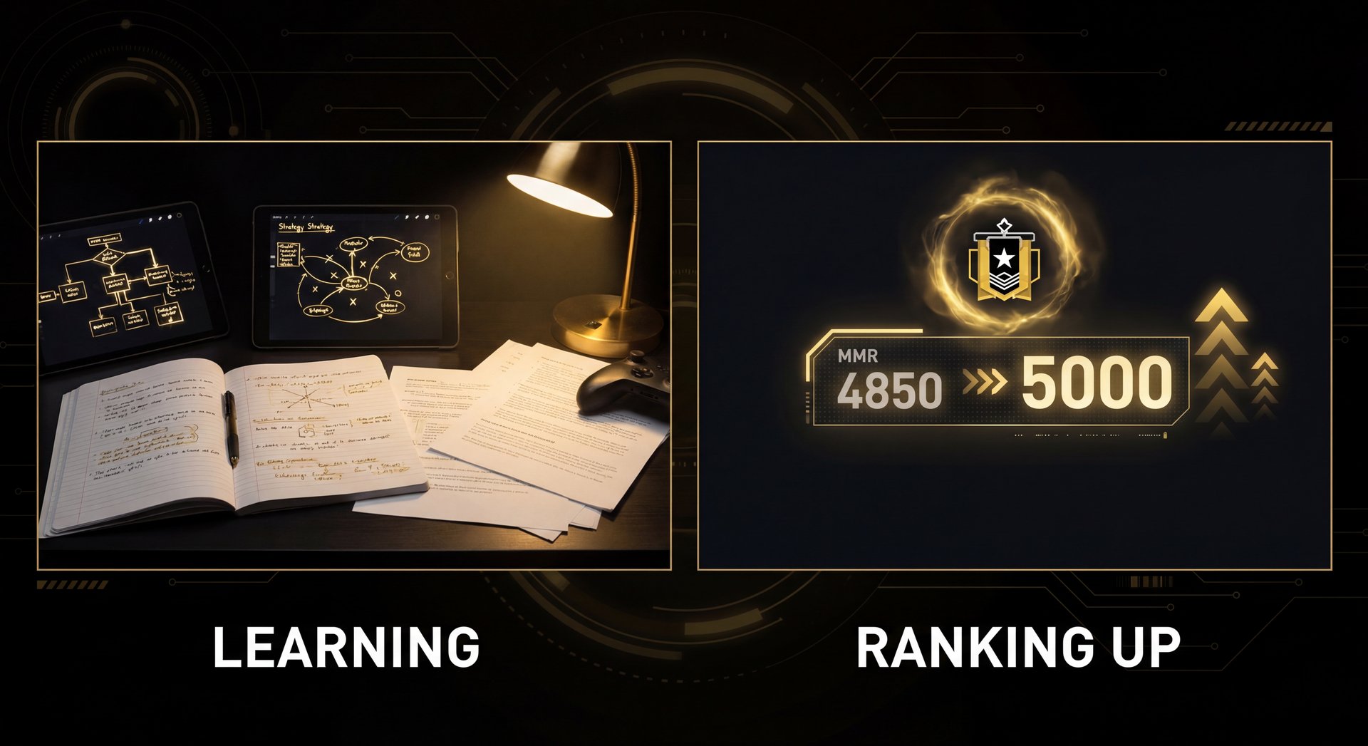 Split screen showing learning and ranking up simultaneously in Dota 2