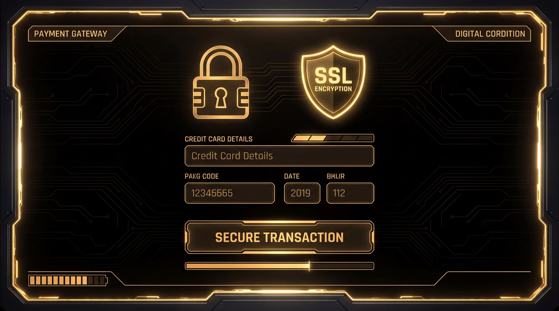 Secure payment gateway screen with encryption symbols