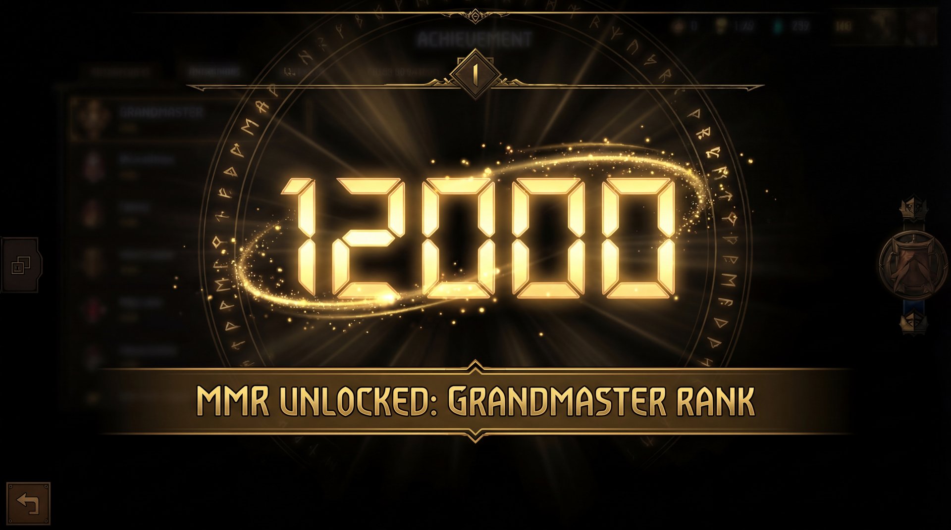 12000 MMR achievement unlock screen glowing in gold
