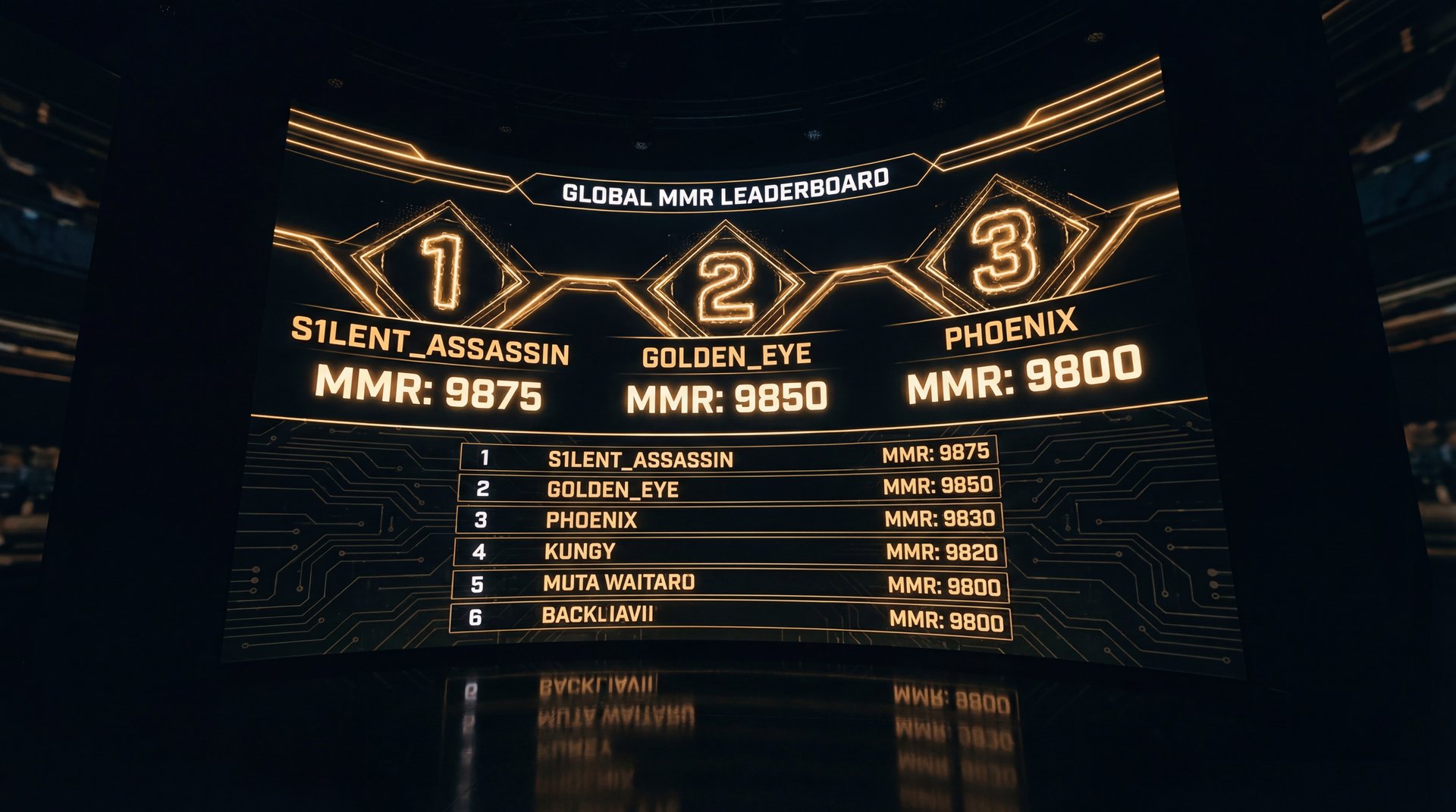 High MMR leaderboard with gold highlights showing top players
