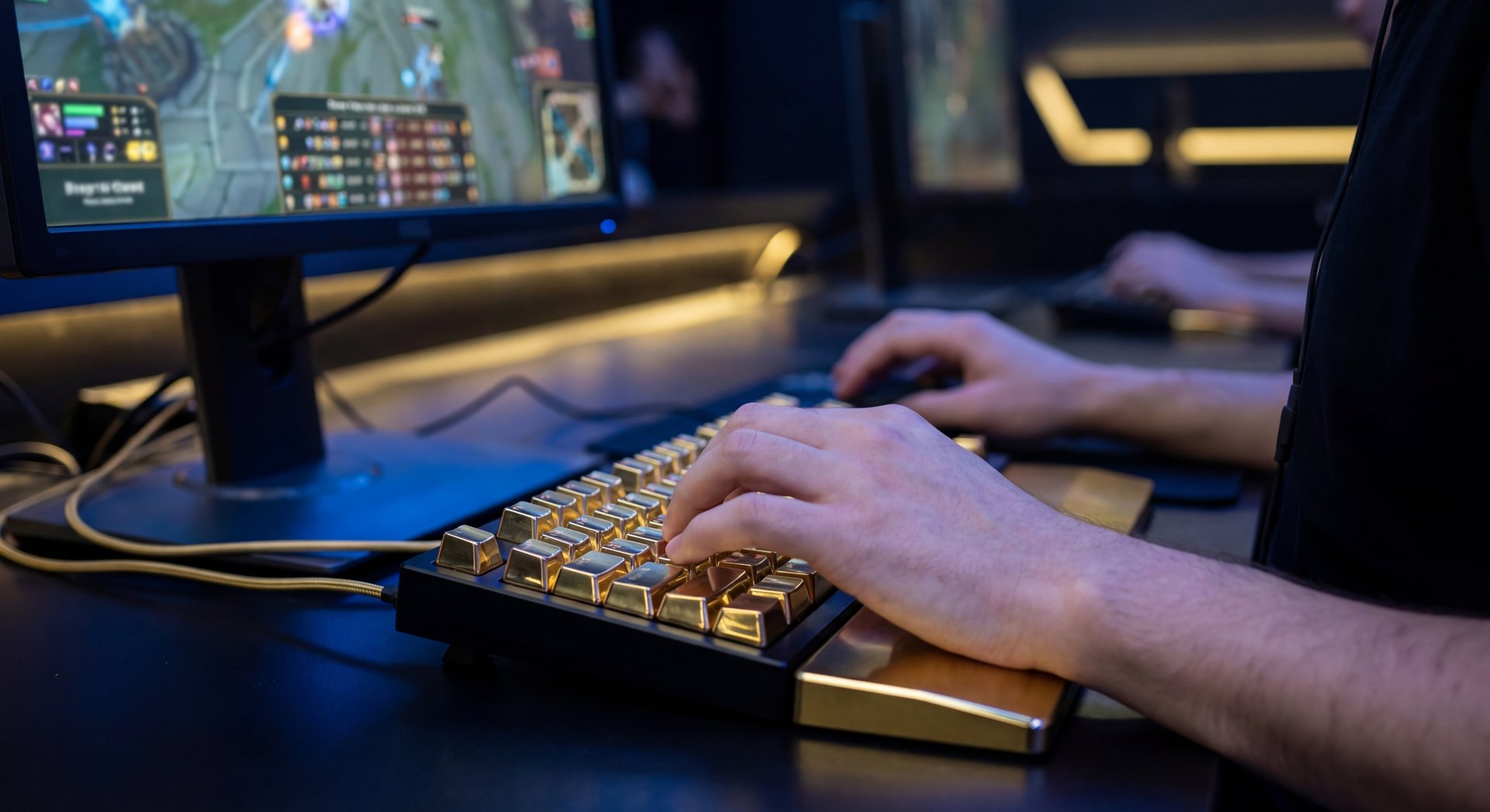 Professional gamer hands on keyboard during intense high-rank gameplay