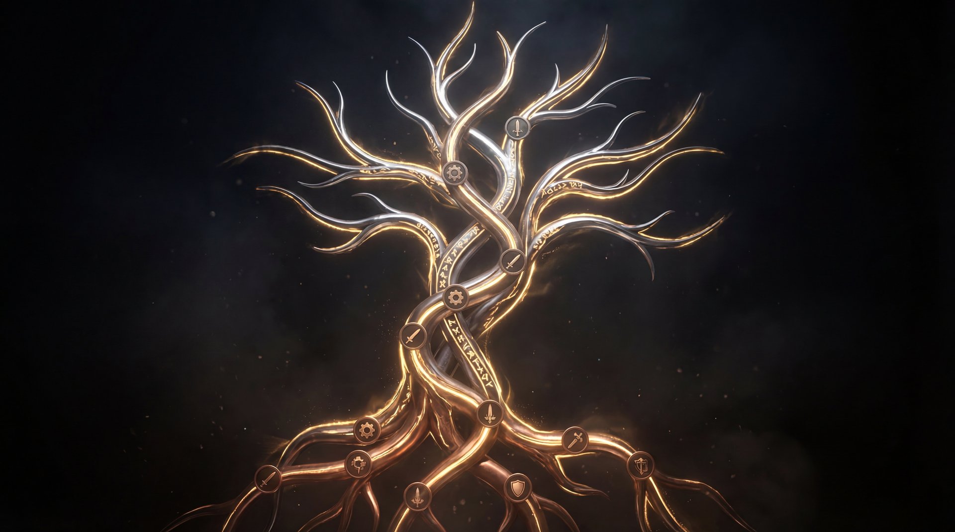 Skill tree growing from Herald to Guardian with golden progression path