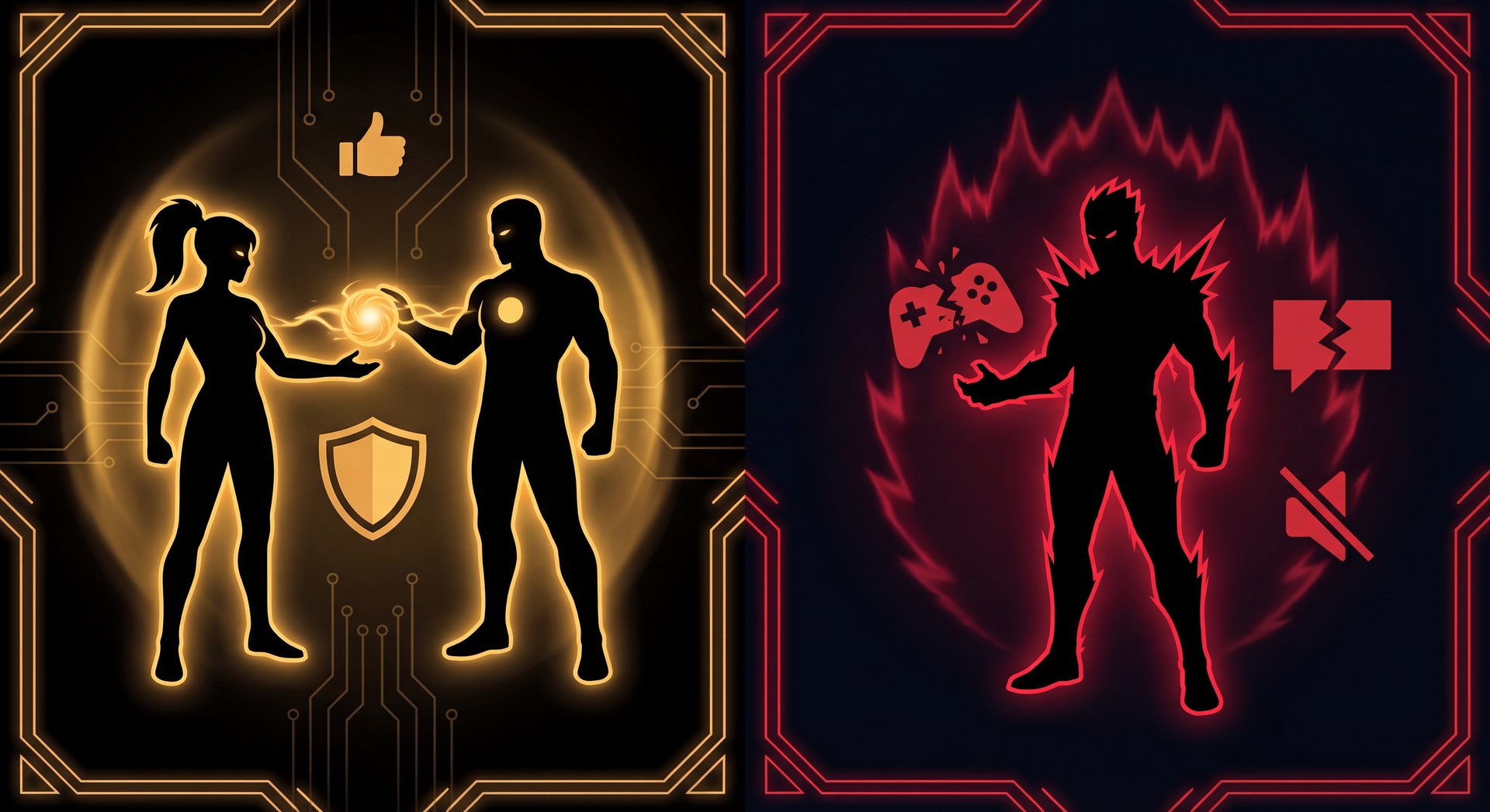 Mute and report buttons with gold frame on dark Dota 2 interface