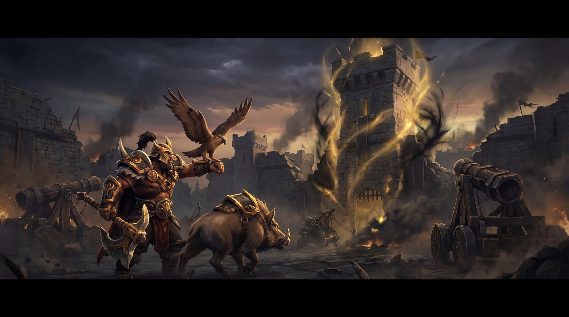 Beastmaster with summoned units pushing a tower in Dota 2