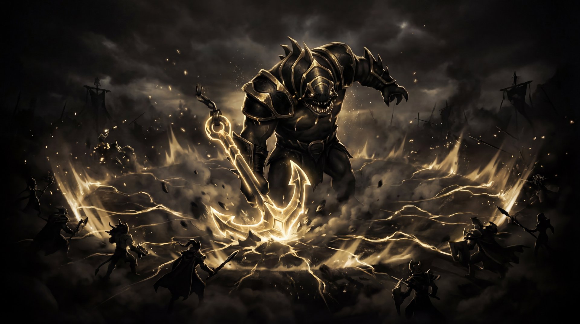 Tidehunter Ravage initiation in a teamfight with gold effects