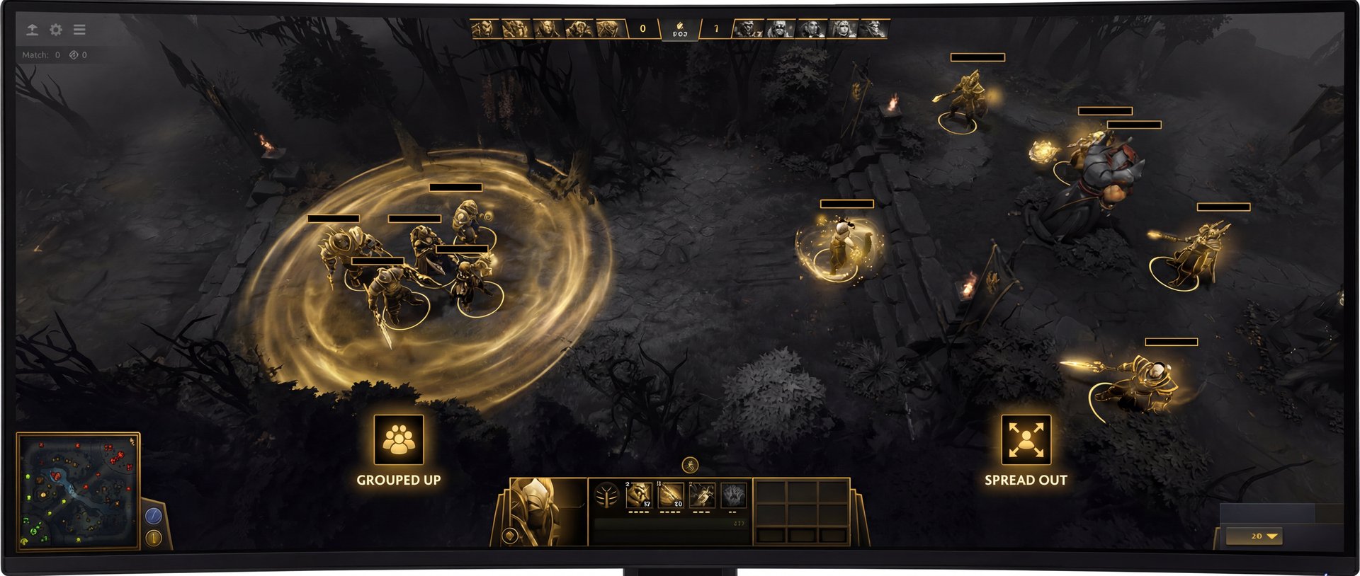 Teamfight positioning comparison between Herald and skilled players in Dota 2