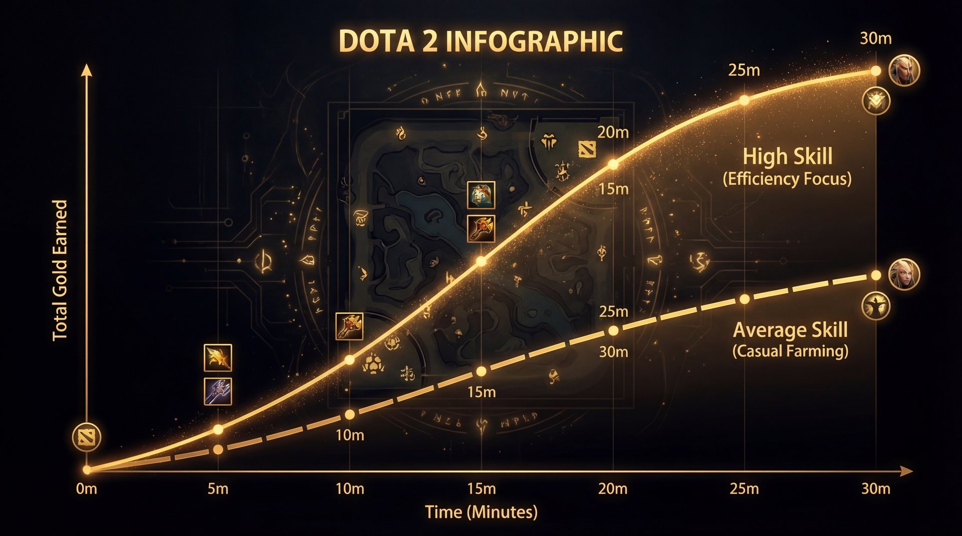 Farming efficiency comparison chart between Ancient and Immortal players