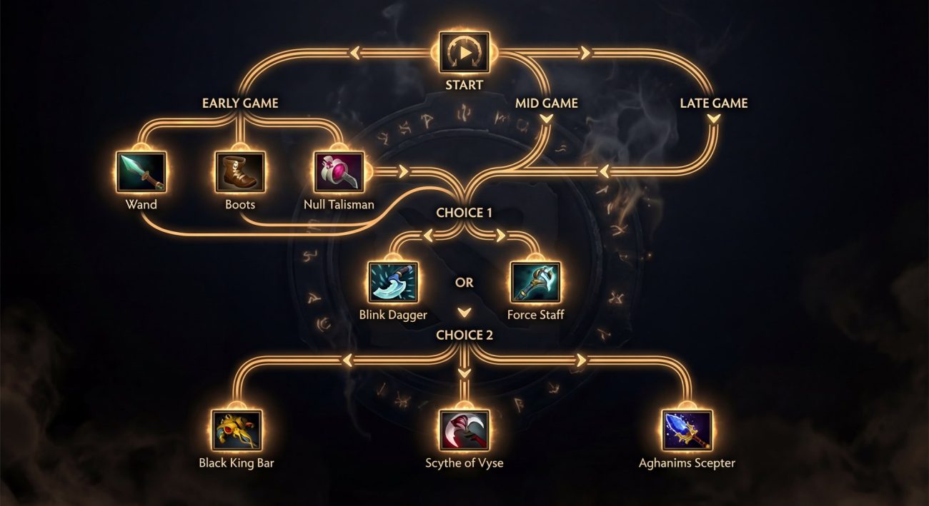 Dota 2 item build decision tree flowchart