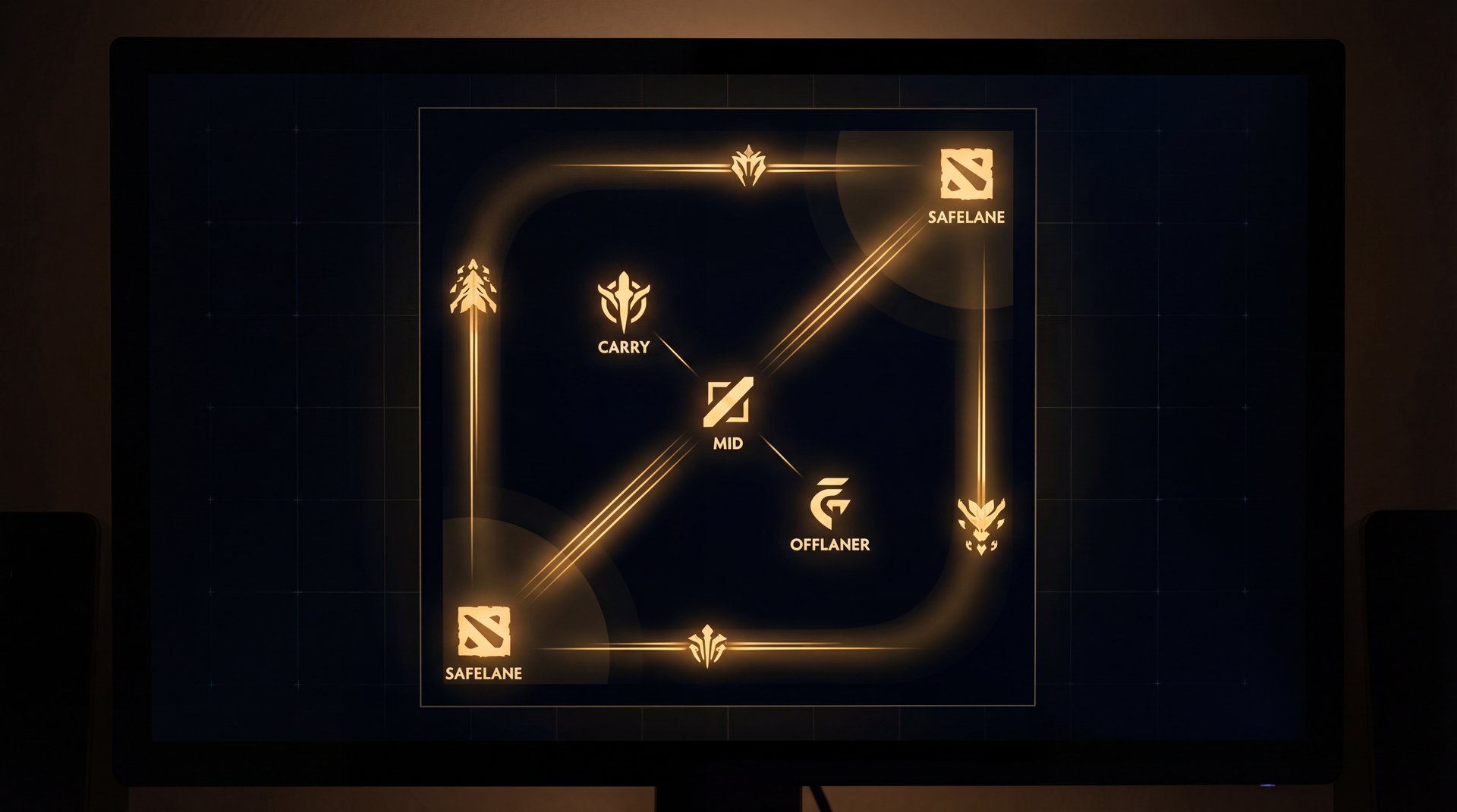 Dota 2 minimap showing all five role positions