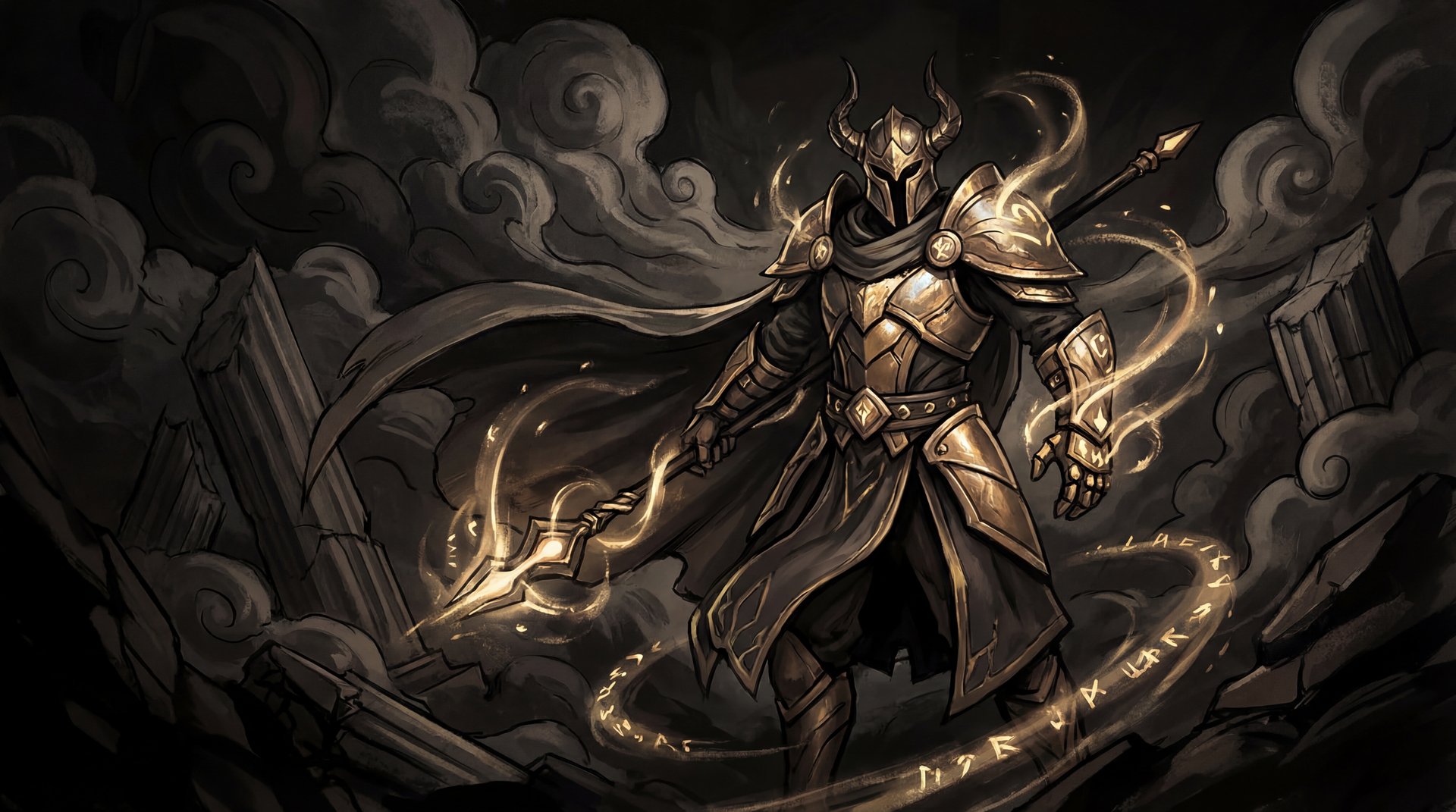 Concept art style hero prediction with golden overlay