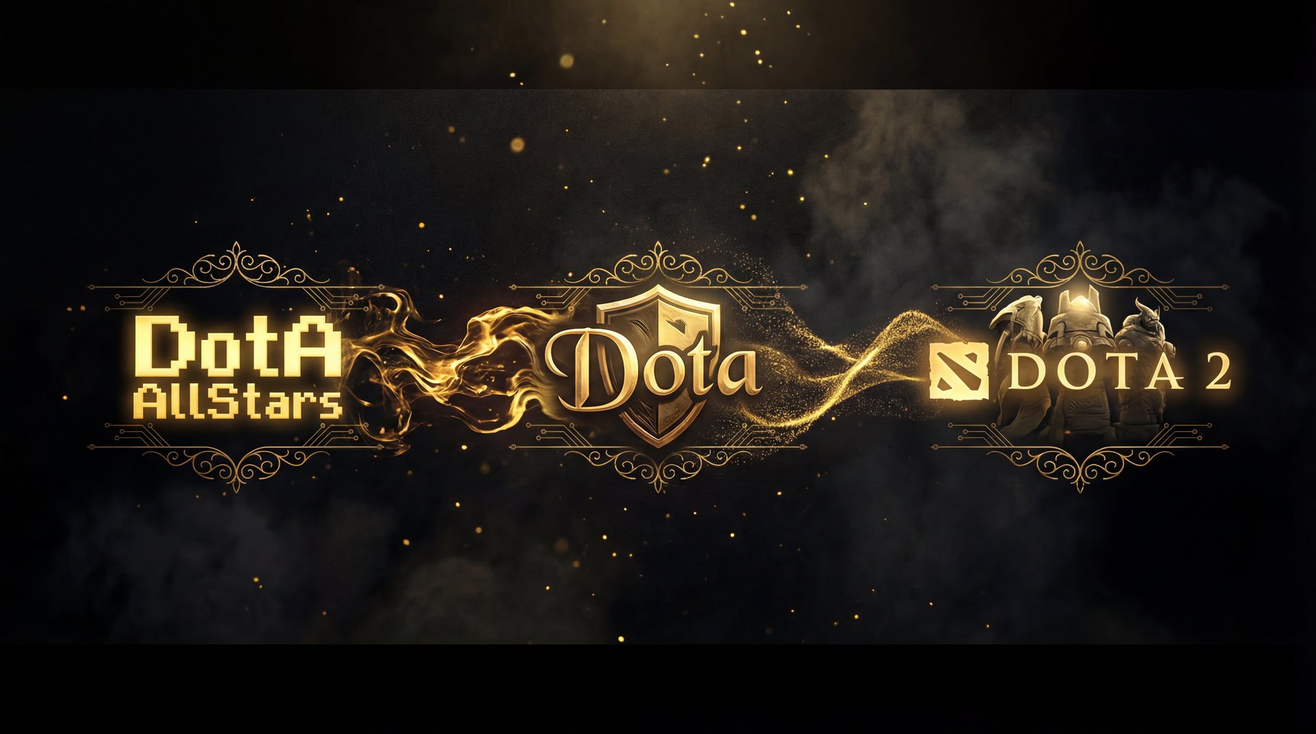 Evolution of Dota logo over the years with golden accents