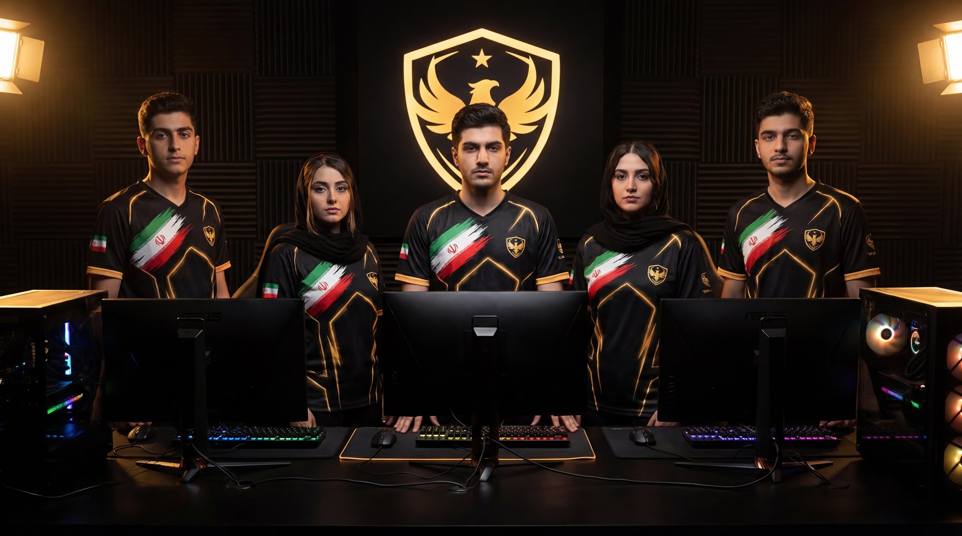 Virtual reality Dota 2 concept with golden VR elements