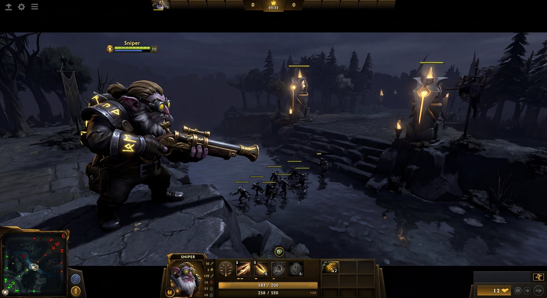 Sniper laning phase positioning in Dota 2 mid lane