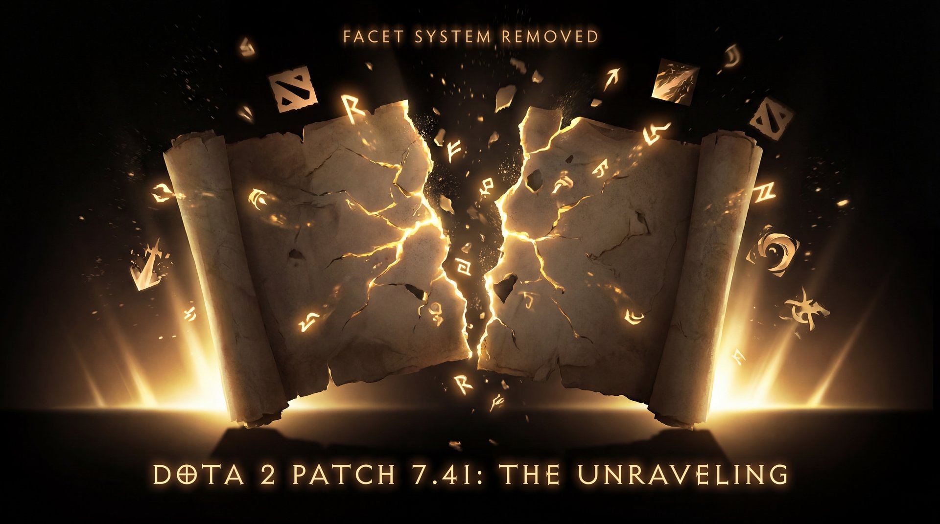 Dota 2 Patch 7.41 dramatic update concept art with golden runes