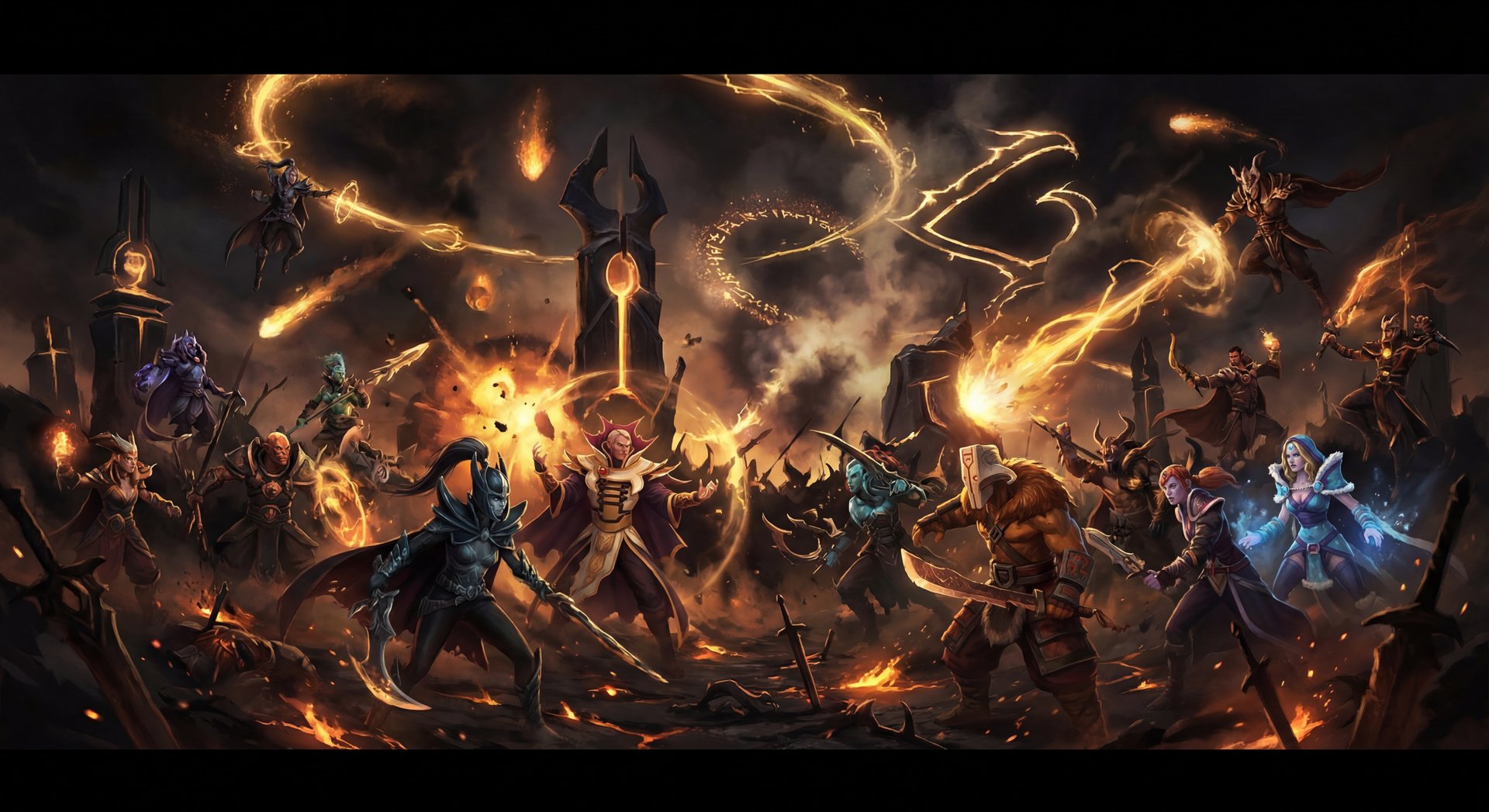 Dota 2 professional match with heroes battling