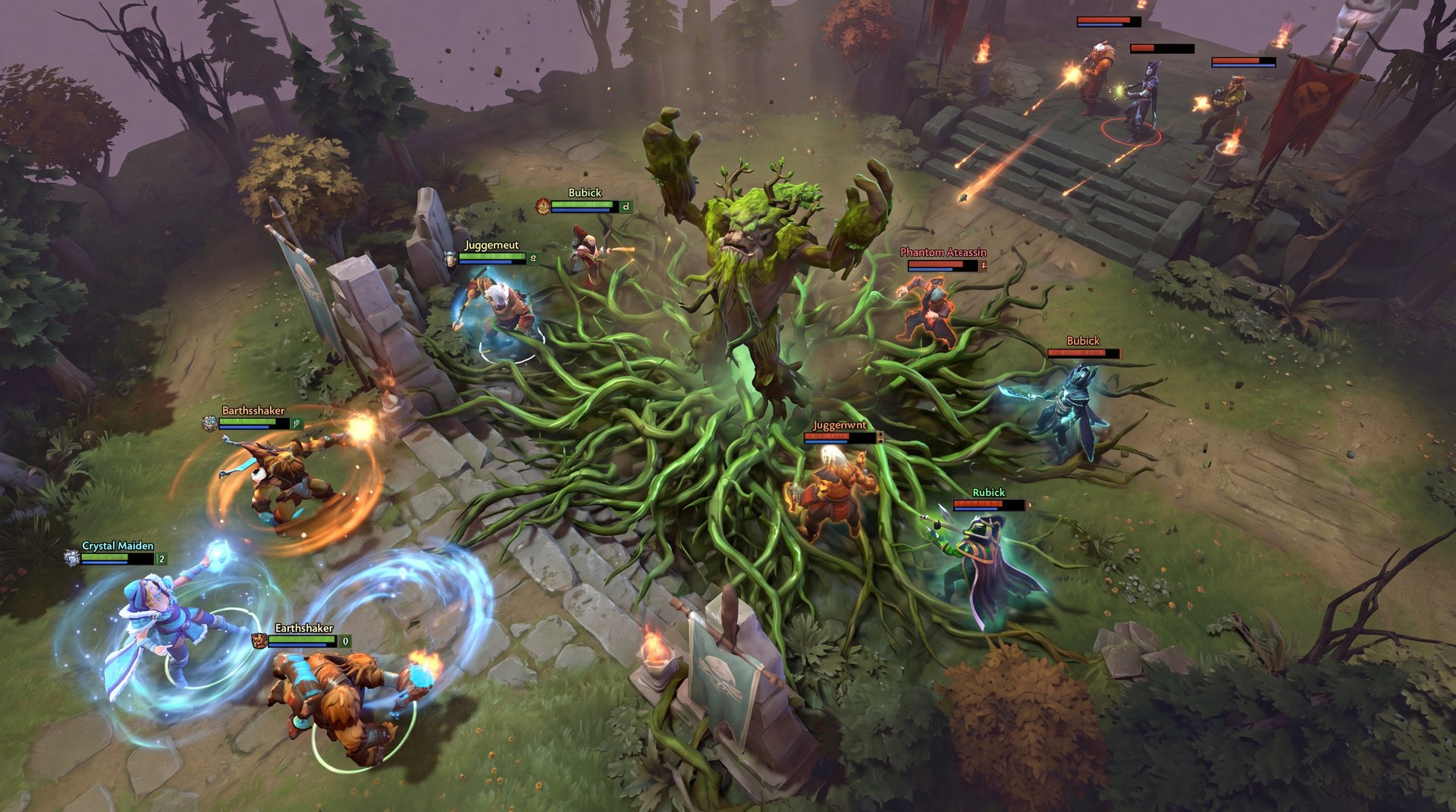 Treant Protector controlling a late game teamfight with Overgrowth