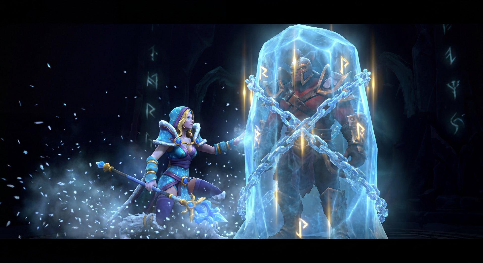 Crystal Maiden using Frostbite ability in Dota 2