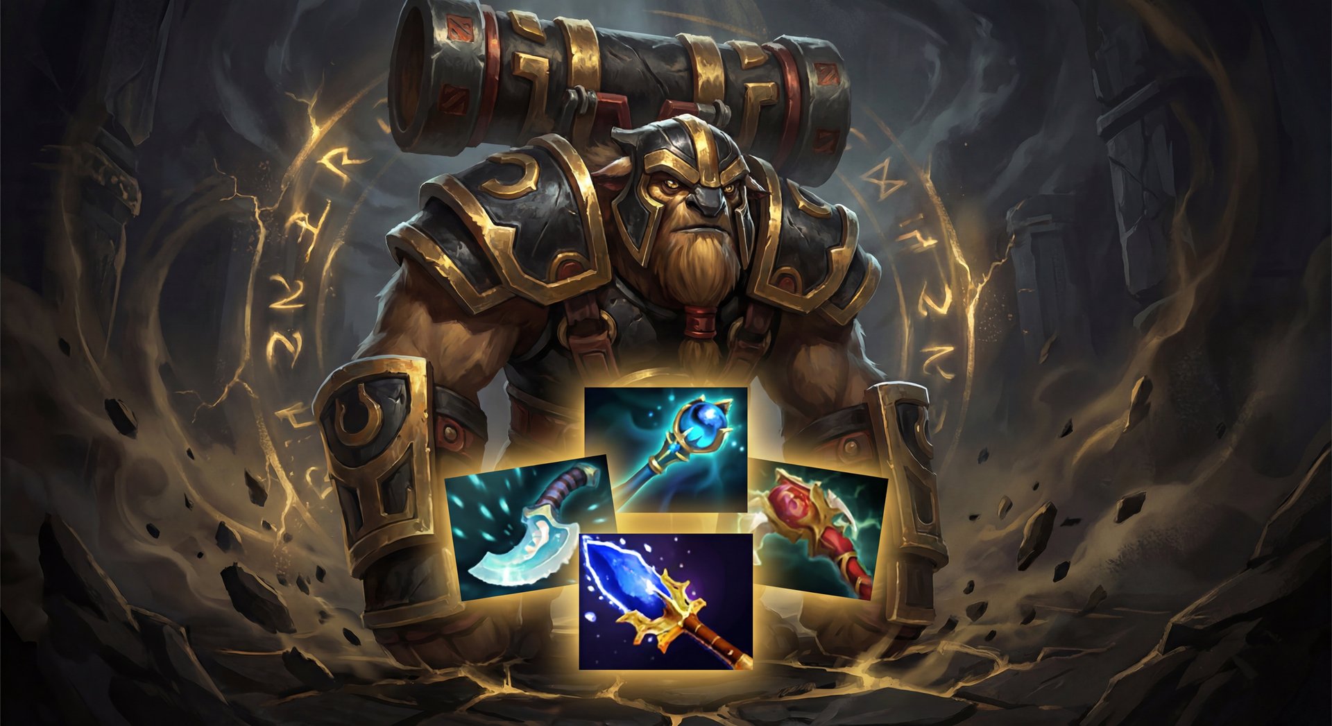 Earthshaker item progression layout on dark background