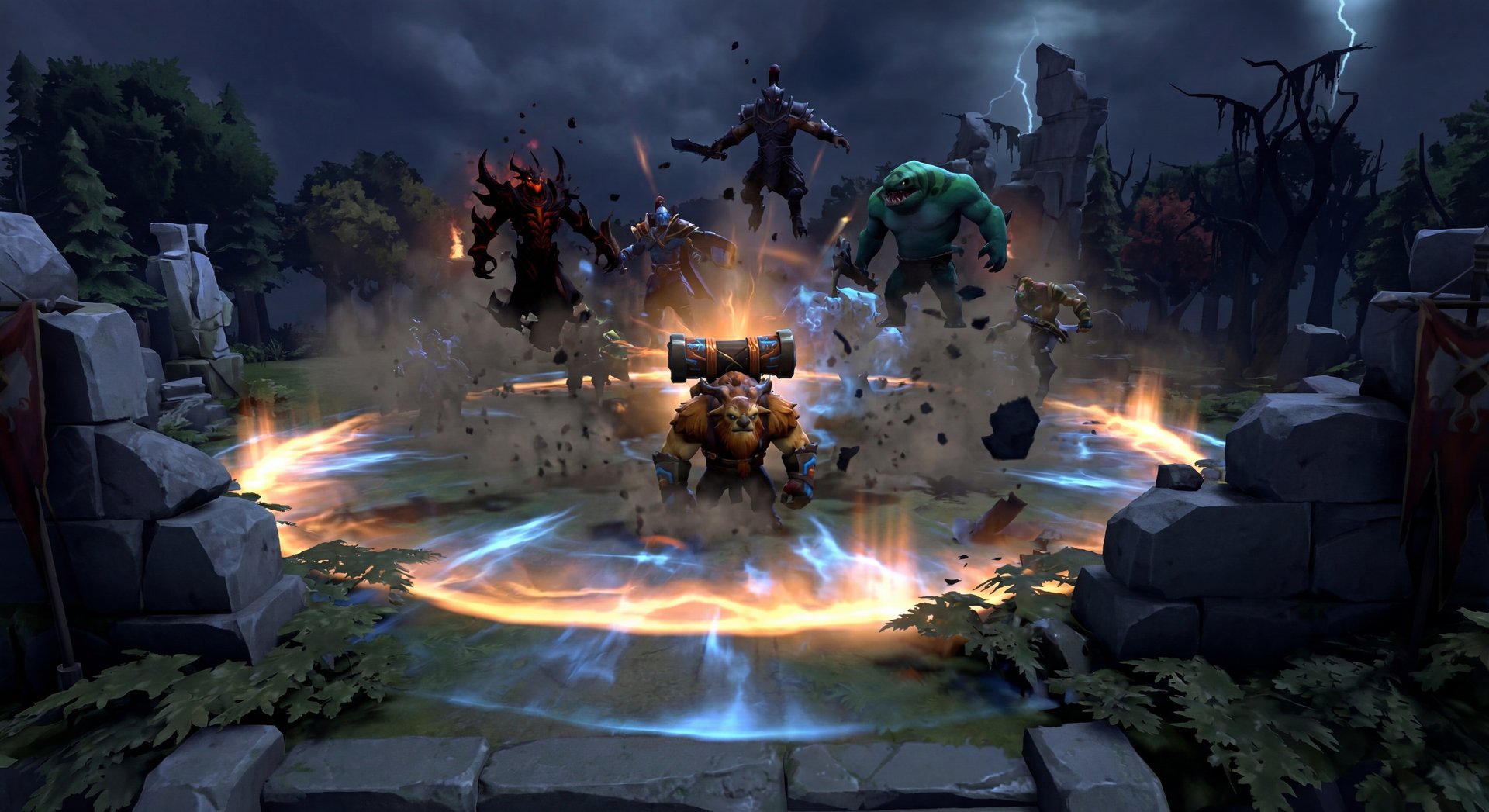 Earthshaker in a chaotic team fight performing perfect initiation