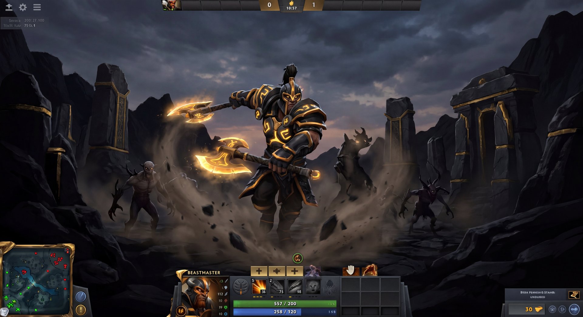 Beastmaster using Wild Axes in an intense Dota 2 fight