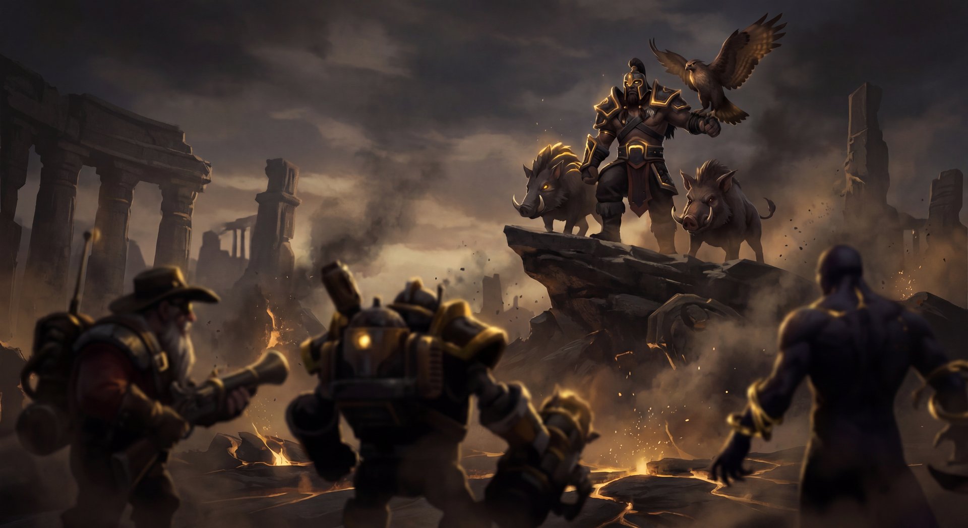 Beastmaster facing key counter heroes in dark dramatic scene