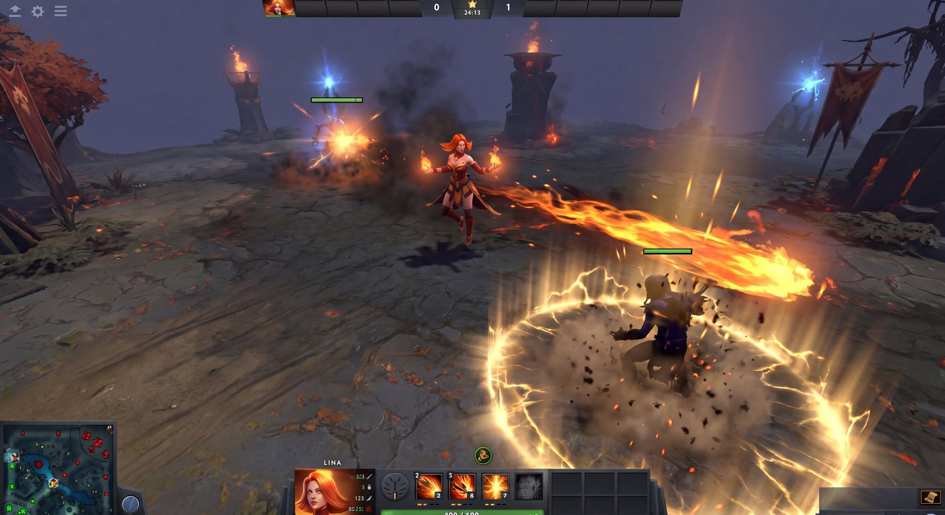 Lina casting Dragon Slave and Light Strike Array