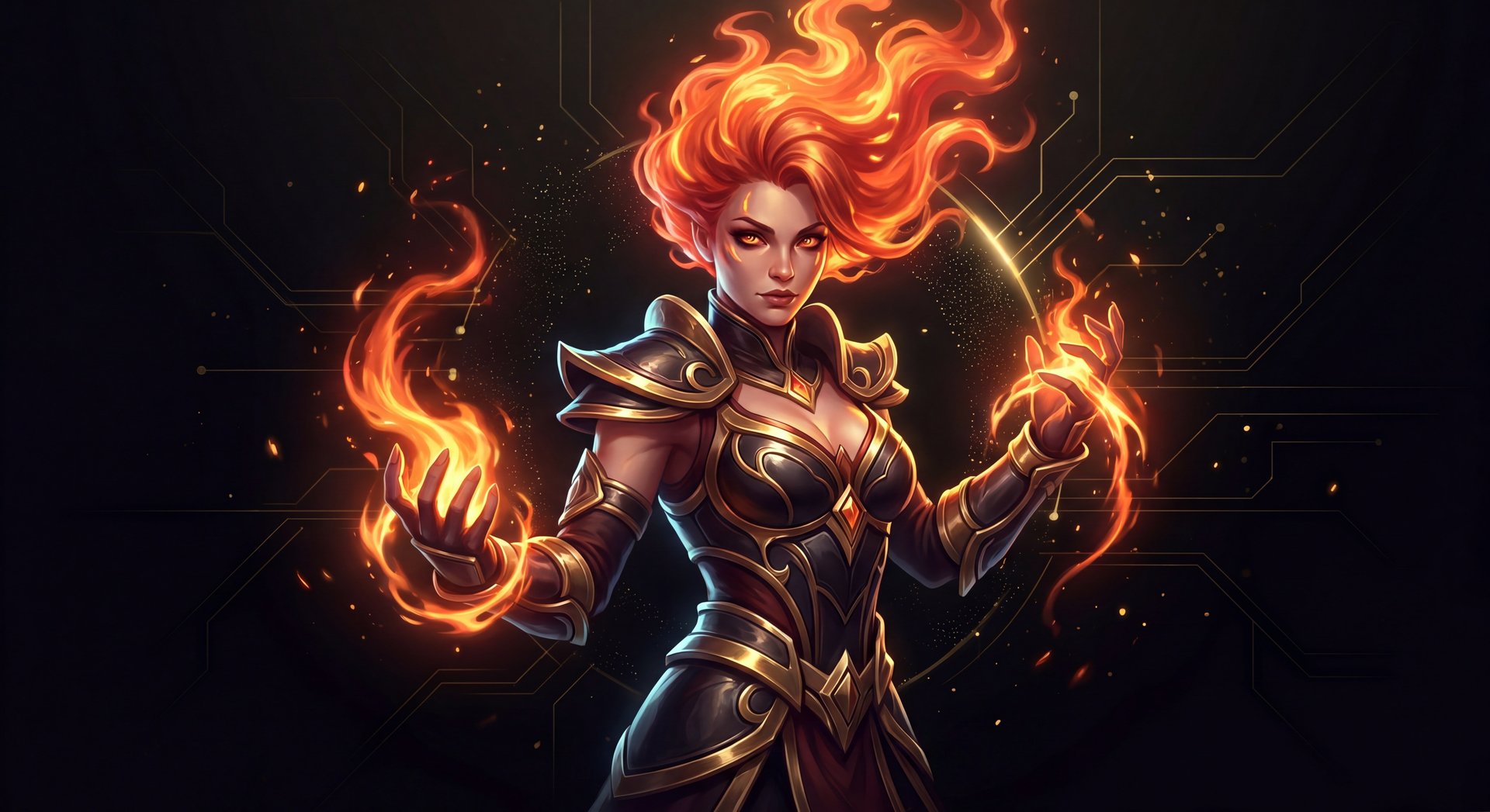 Lina cinematic portrait in black and gold style
