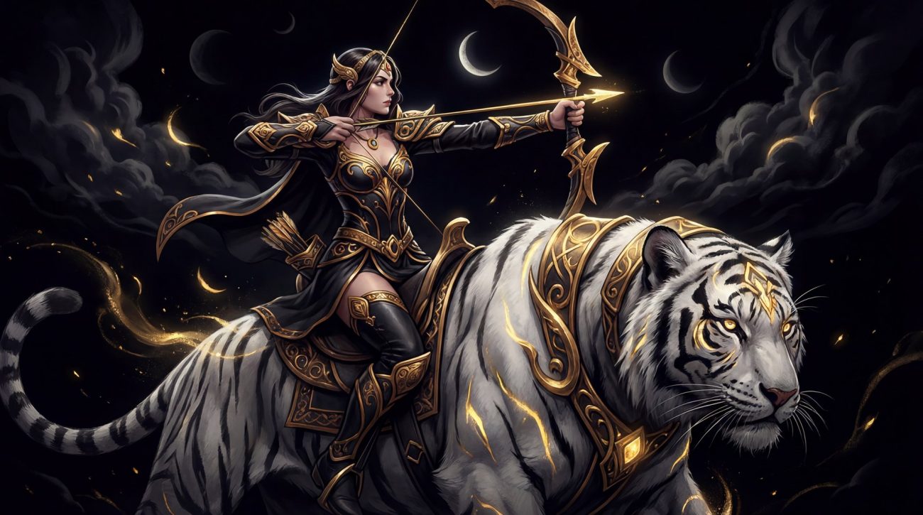 Mirana Dota 2 hero portrait cinematic gold black