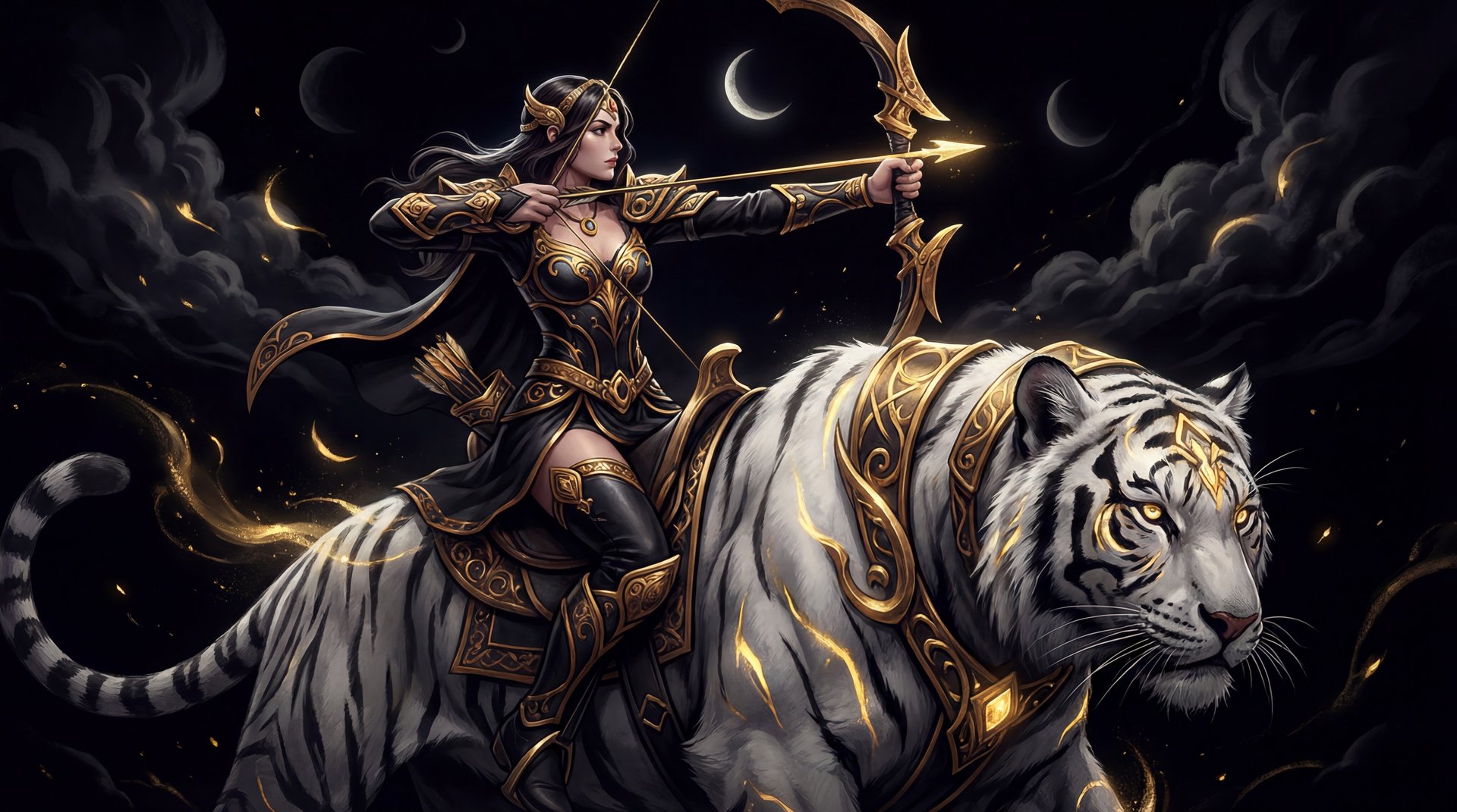 Mirana Dota 2 hero portrait cinematic gold black