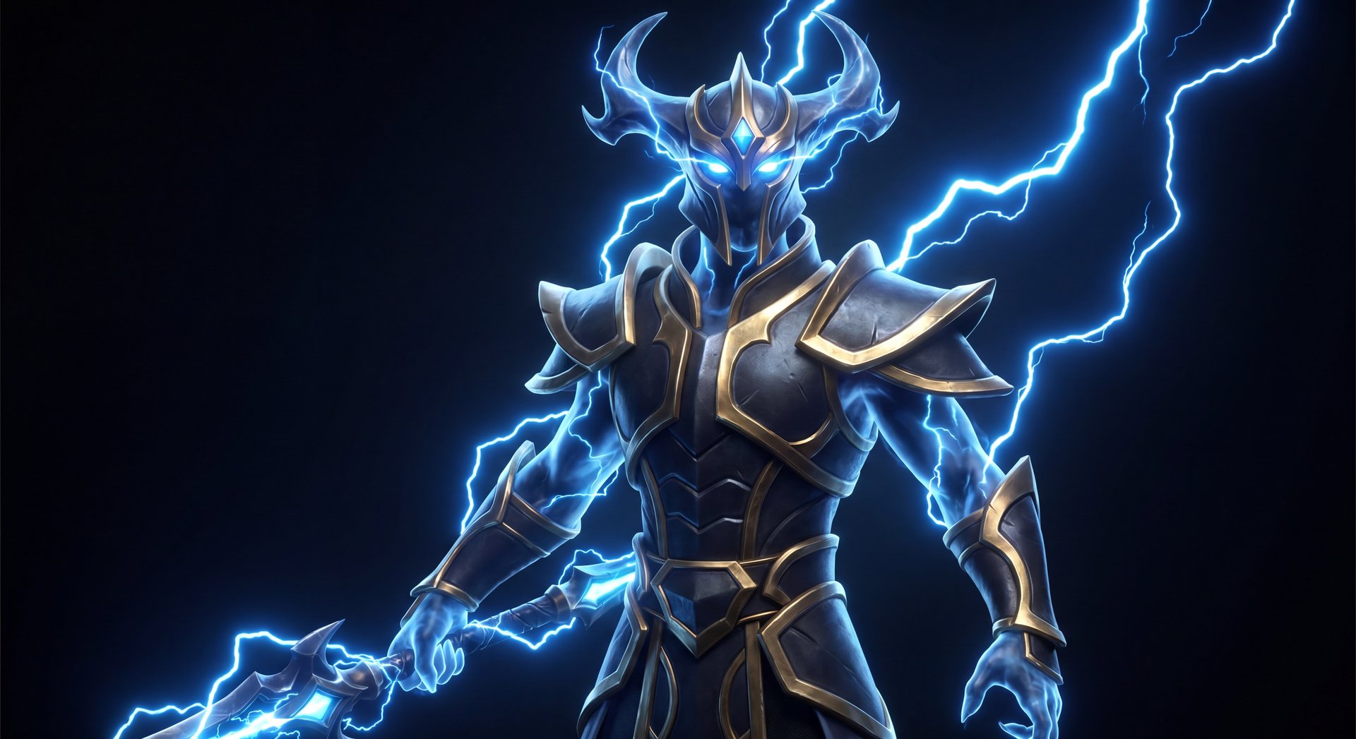 Razor cinematic portrait with lightning and gold accents on black background