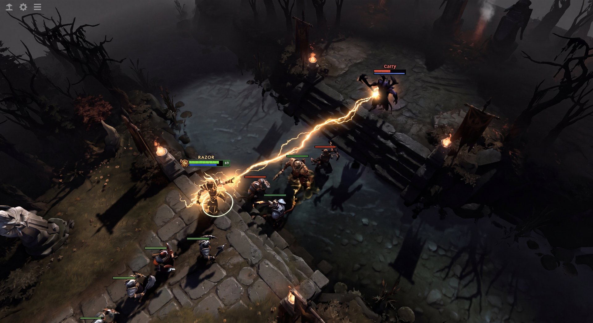 Razor using Plasma Field and Static Link in a lane skirmish
