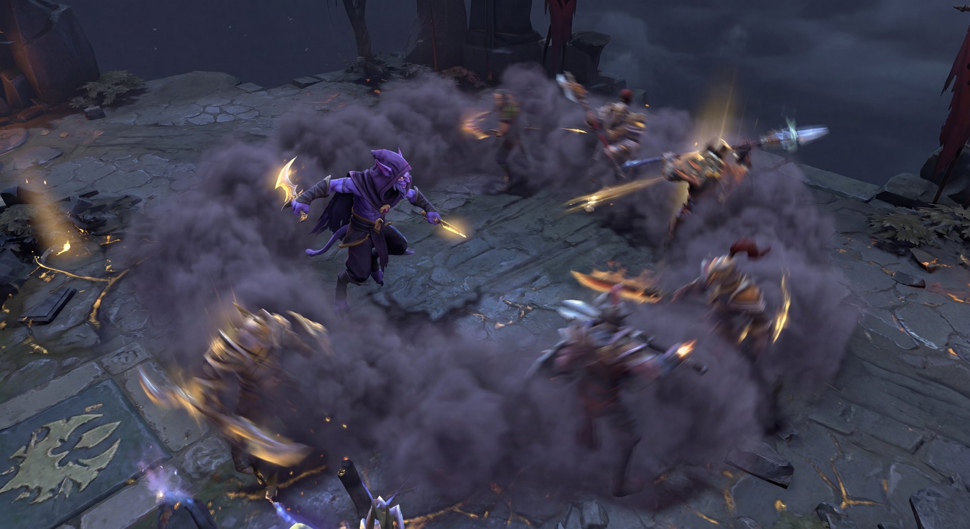 Riki using Smoke Screen in a Dota 2 team fight